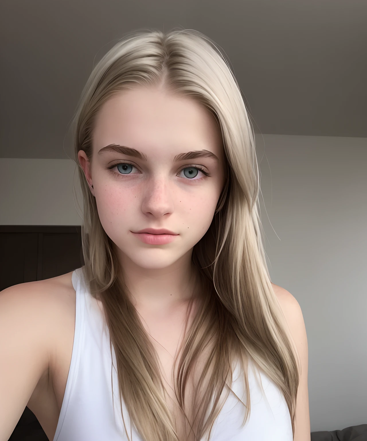White-blond hair,Gray eye,The appearance has a sense of coolness,Be aggressive,Long hair,White skin,Very skinny,European and American girl ,Long very, very good-looking