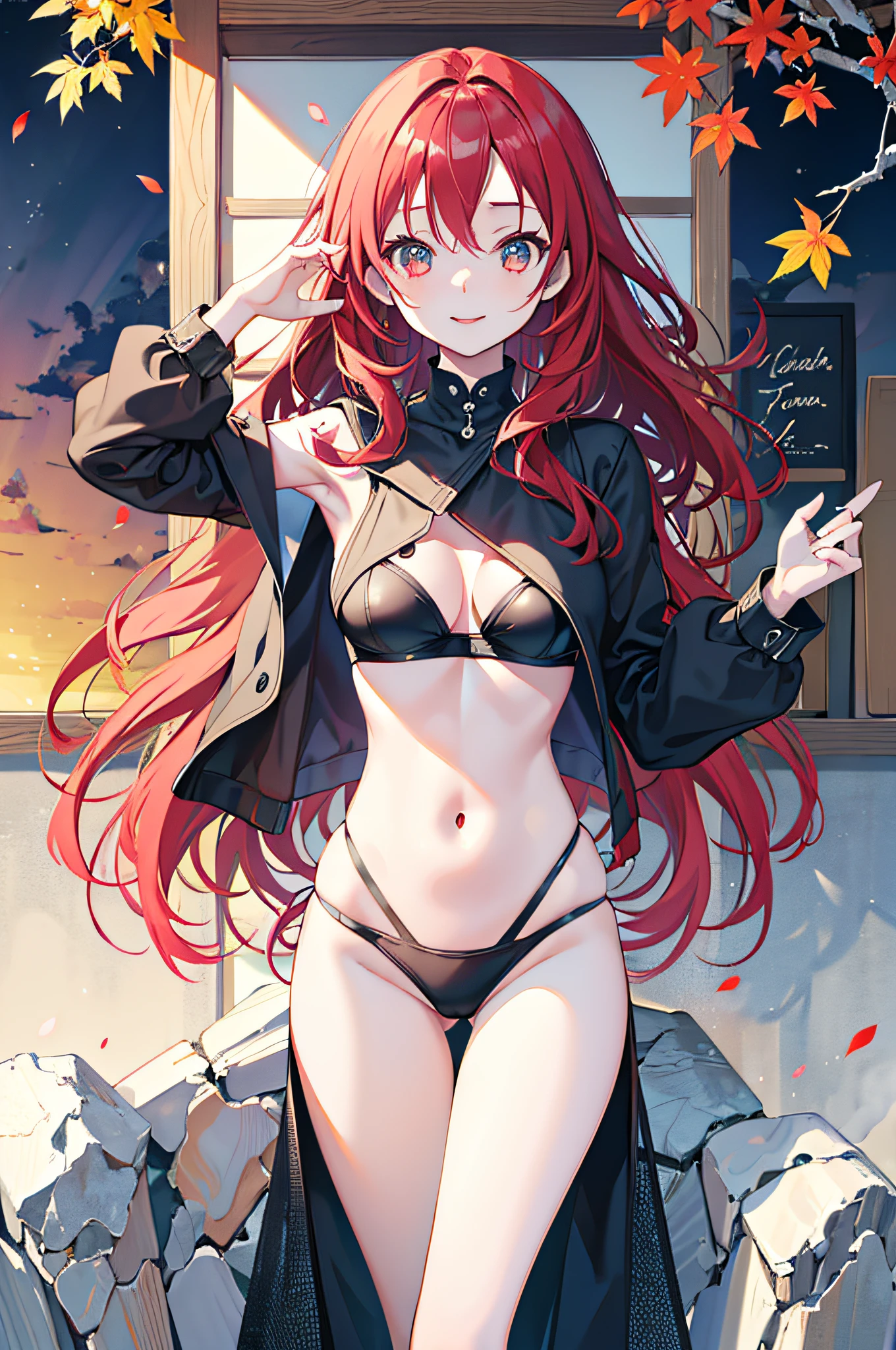 masutepiece, Best Quality, Illustration, Ultra-detailed, finely detail, hight resolution, 8K Wallpaper, Perfect dynamic composition, Beautiful detailed eyes, Women's Fashion🍂,Medium wavy hair,small tits、Natural Color Lip, Bold sexy poses,Smile,Live performance venue、20 years girl、Cute、Sexy shot looking at camera、Slender body type、Fluffy hair in the wind