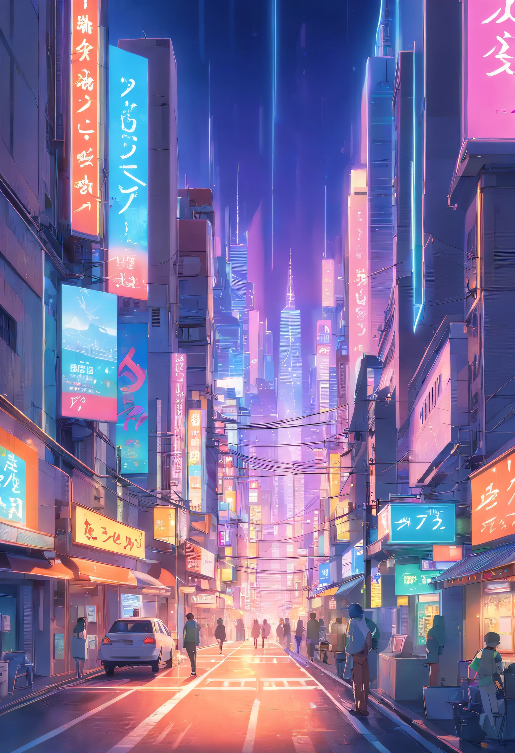 "「Cybecity」Create a vivid depiction of,'Futuristic cityscape defined by neon-lit skyscrapers, Holographic Billboard, And busy streets. Imagine a city where technology and vibrant colors merge to form a dazzling visual spectacle. Capture the essence of a bustling metropolis thriving with innovation, Its streets come alive with the grunt of cars, Neon glow, And the energy of progress."