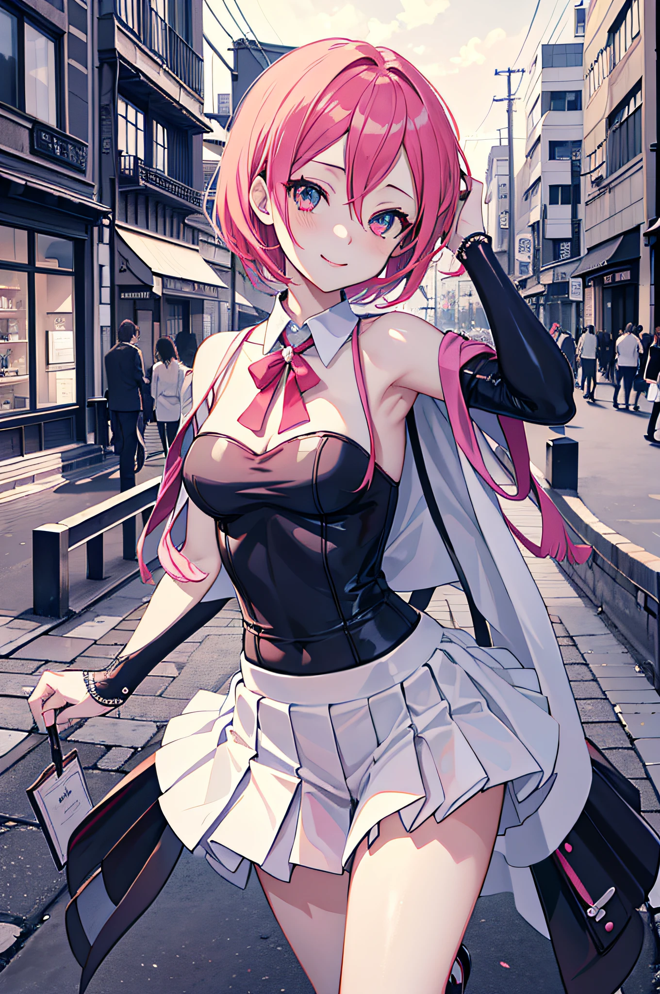 masutepiece, Best Quality, Illustration, Ultra-detailed, finely detail, hight resolution, 8K Wallpaper, Perfect dynamic composition, Beautiful detailed eyes, doress,Medium Hair,mid-chest, Natural Color Lip, Random and sexy poses,Smile,Aoyama Street Walk