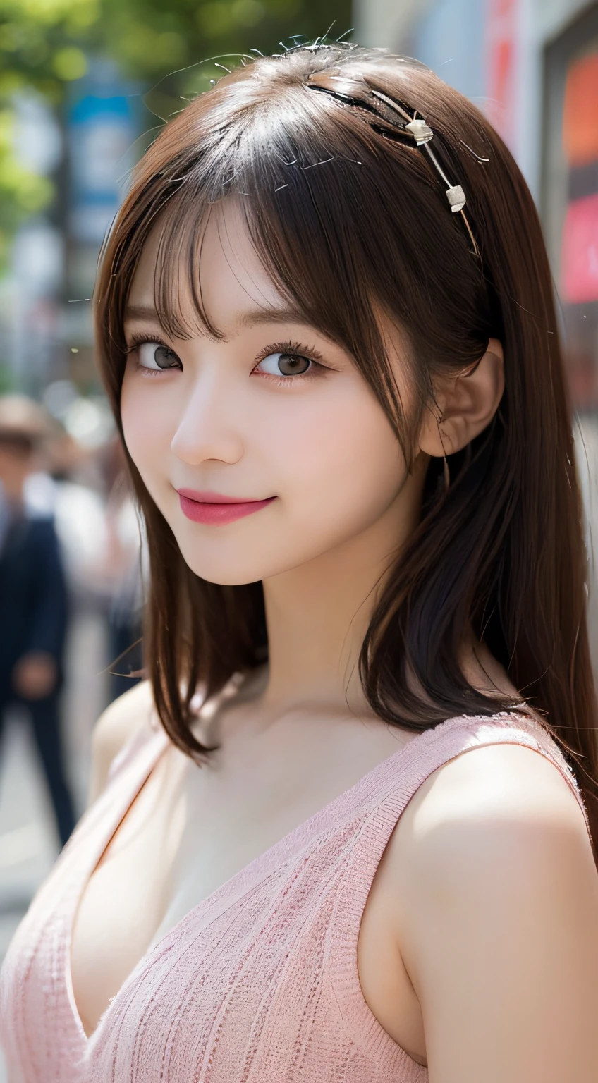 masutepiece, Best Quality, Illustration, Ultra-detailed, finely detail, hight resolution, 8K Wallpaper, Perfect dynamic composition, Beautiful detailed eyes, Women's Fashion Summer,Medium Hair,Small breasts natural color lip, Bold sexy poses,Smile,Harajuku、20 years girl、Cute、Sexy shot looking at camera