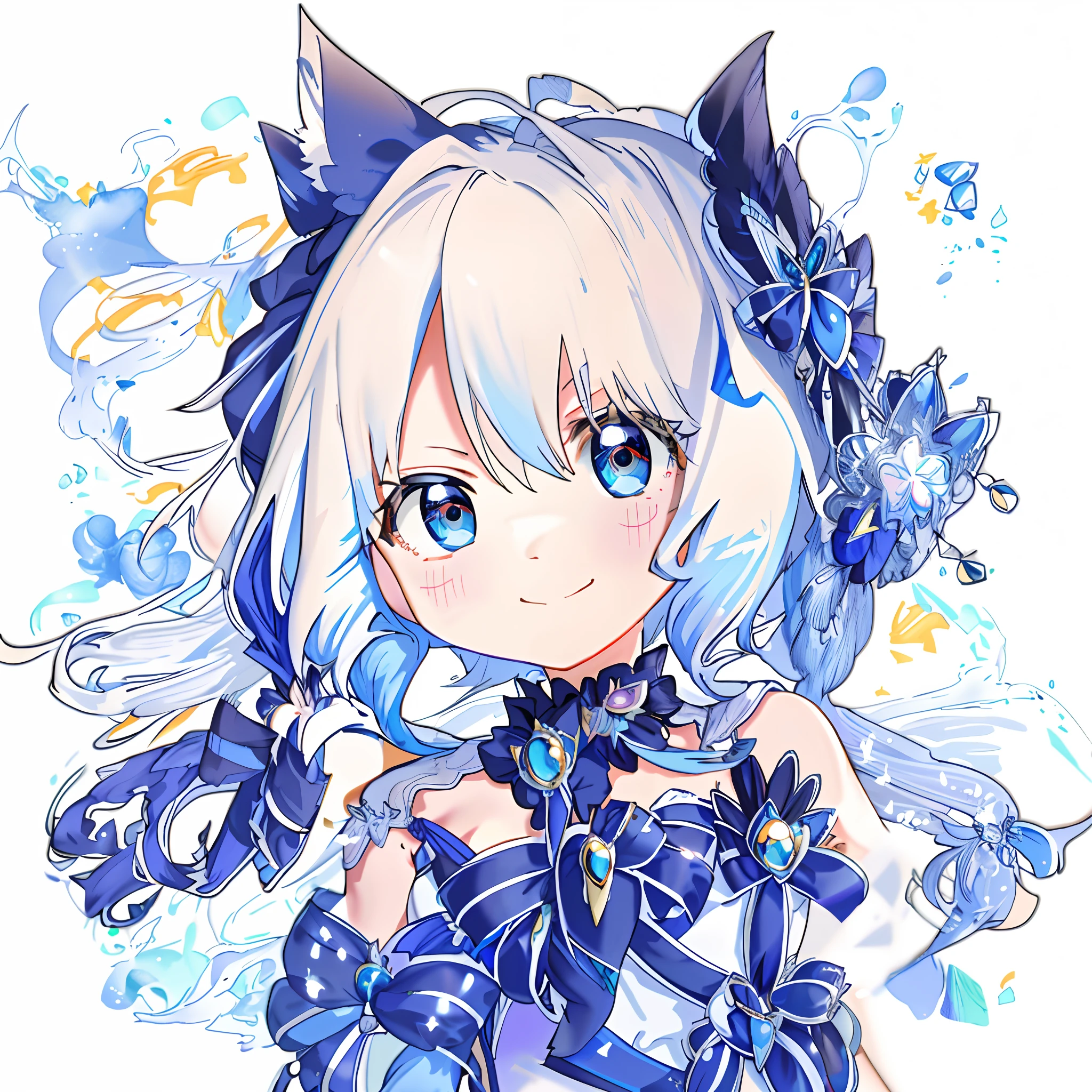 Anime girl with blue and white hair and blue dress surrounded by blue birds, small curvaceous ****, Splash art anime ****, cute anime catgirl, anime girl with cat ears, Cute anime girl, Pisif, Soft anime illustration, small **** girl, Anime moe art style, Very beautiful anime cat girl, Cute anime, zerochan art, shikishi