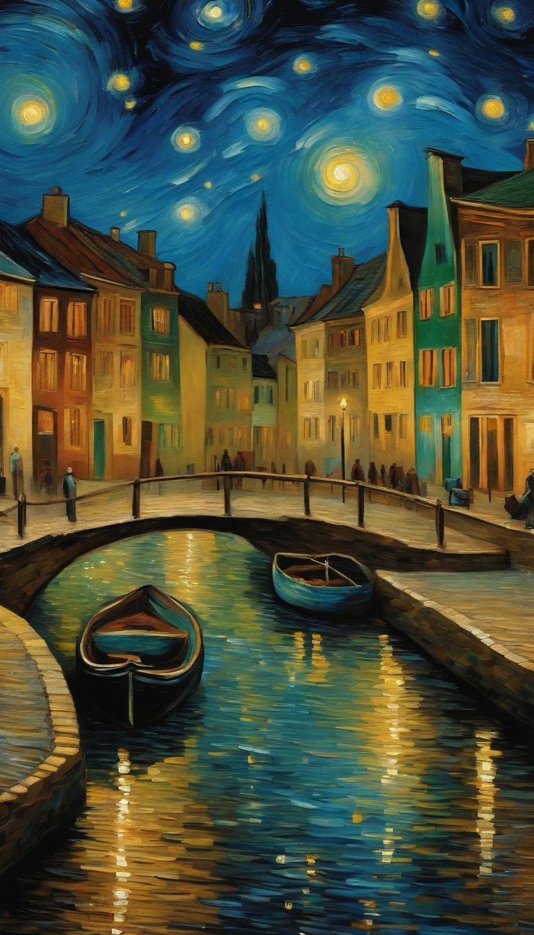 Van Gogh painted the starry field town，Dreamy