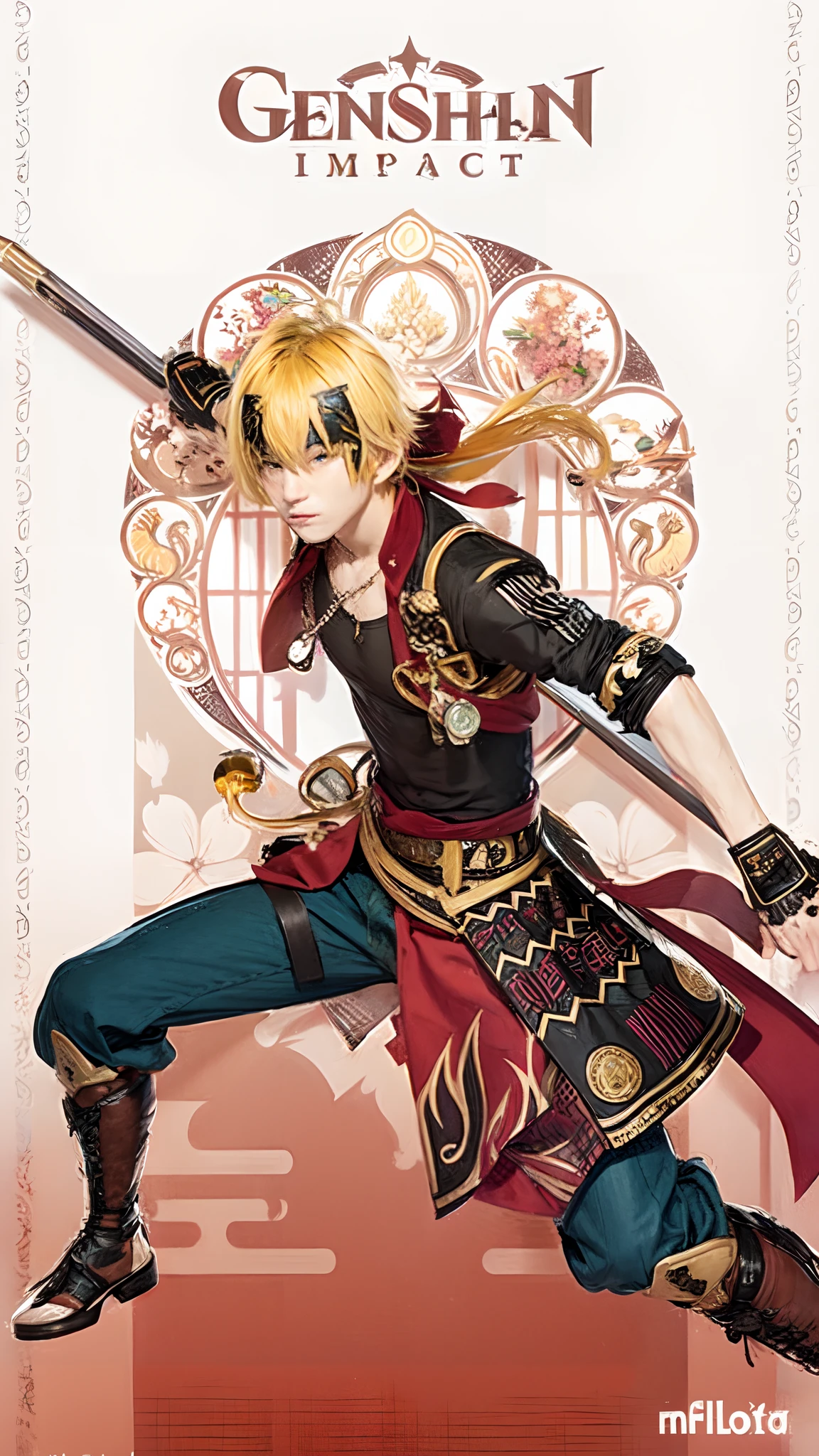 Boy with yellow hair in posed
