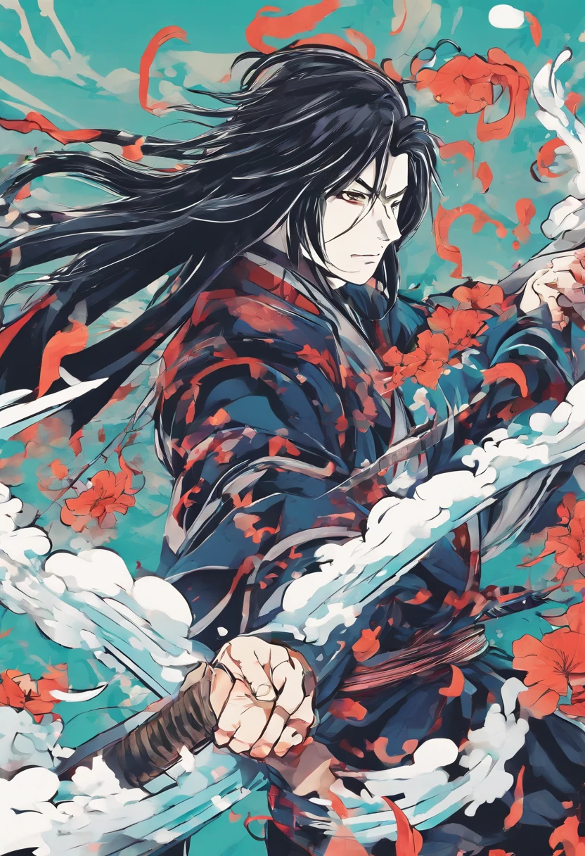 4k, fighting samurai, long hair