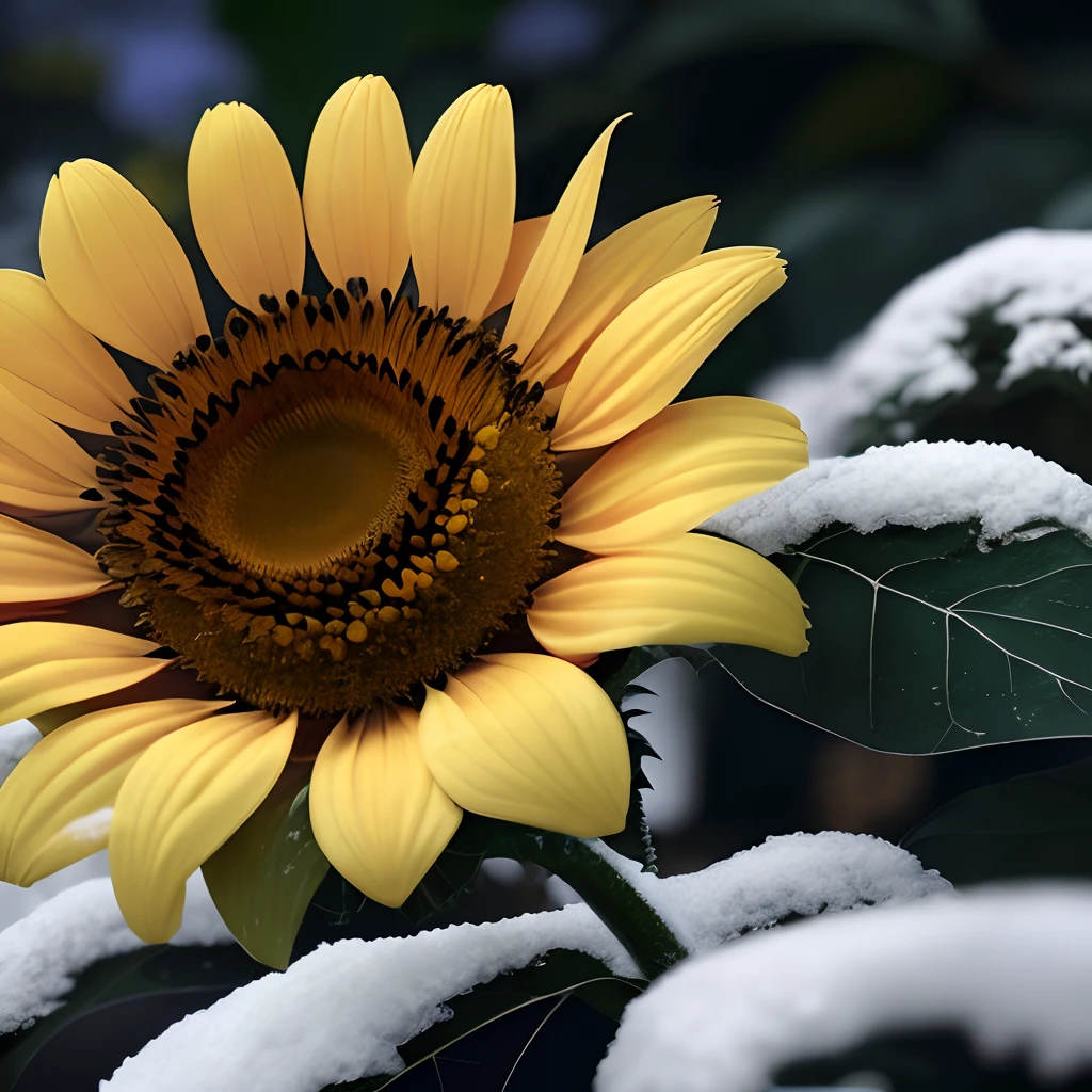 Black bat flower, a photograph of sun flower in the middle of snow, Full HD, 3D, 4K, ultra realistic, ultra detailed, hyper realism, hyper perfectionist, ultra magnificent, highly extraordinary, rigidly sensational, ultra sublime, hyper exquisite, ultra In-depth, hyper-accurate, highly accurate, very thorough, extremely particularized, rich in uniqueness, hyper-pragmatic, abundant in common sense --auto --s2