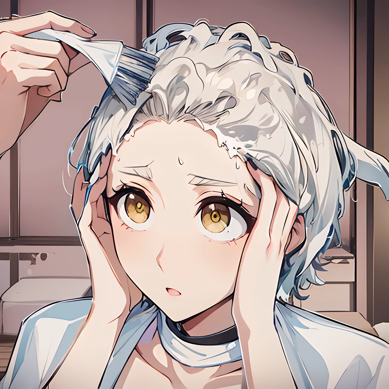 Woman with a large amount of bleach on her hair、Too much bleaching