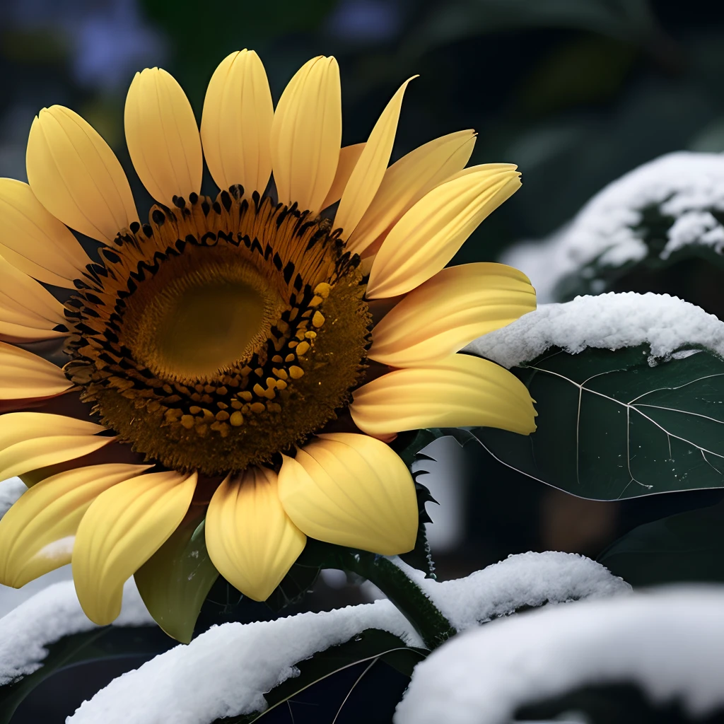 Black bat flower, a photograph of sun flower in the middle of snow, Full HD, 3D, 4K, ultra realistic, ultra detailed, hyper realism, hyper perfectionist, ultra magnificent, highly extraordinary, rigidly sensational, ultra sublime, hyper exquisite, ultra In-depth, hyper-accurate, highly accurate, very thorough, extremely particularized, rich in uniqueness, hyper-pragmatic, abundant in common sense --auto --s2