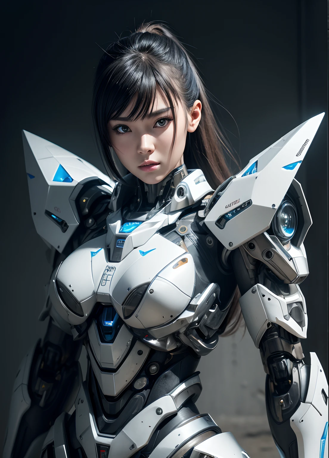 Textured skin, Super Detail, high details, High quality, Best Quality, hight resolution, 1080p, hard disk, Beautiful,(Super Heroine),Oppai Missile,beautiful cyborg woman,Mecha Cyborg Girl,Battle Mode,Girl with a Mecha Body,She wears a battle cyborg mech with a weapon,Fulll body Shot