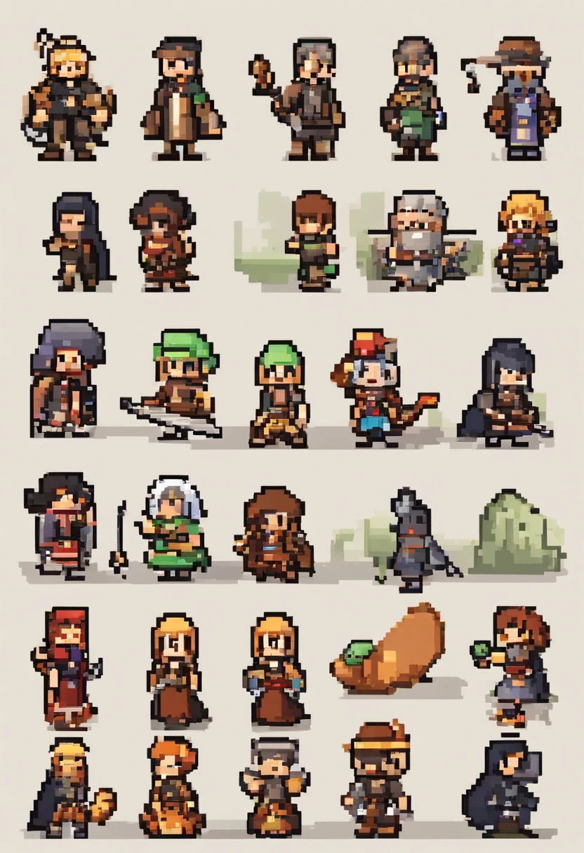 um conjunto de quatro poses diferentes de um personagem em um jogo, 2 d sprite, estilo de jogo de rpg, Personagem de RPG, SPRITE 2 D, Personagem JRPG, Arte do personagem RPG, sprite de videogame, 2 d sprites, Sprite de corpo inteiro, Personagem de arte conceitual de RPG, Arte conceitual de personagem de RPG, Arte do personagem JRPG, Textura 2D, Textura 2D, Conceito PixelArt