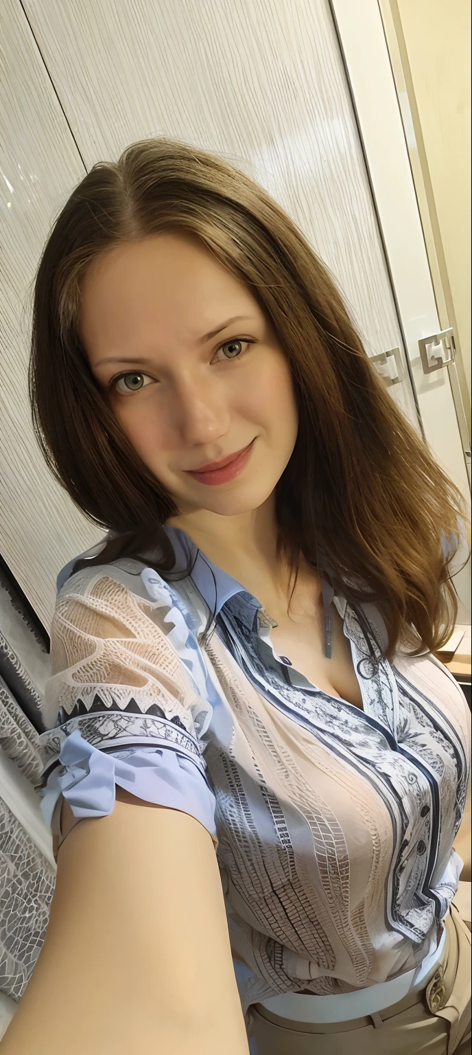 There is a woman sitting on the bed, Girl photo, ekaterina, anastasia ovchinnikova, moleksandra shchaslyva, anna podedworna, hrushevka on background, 3 0 years woman, a photo of woman, exclusive, profile image, Very poor picture quality
