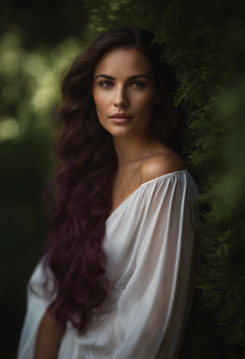 Um retrato de meio corpo de uma gueixa de cabelo roxo impressionante, no bikini, irradiando beleza e delicadeza, captured with a Hasselblad camera. Your lifelike skin is illuminated by soft global illumination, Highlighting Its Natural Features. Capture Configurations: medium format, Lente 80mm, F/2.8, 1/250 seg, ISO 100. Intended for Instagram post with realistic aesthetics. --AR 3:2 --NSFW --auto --s2