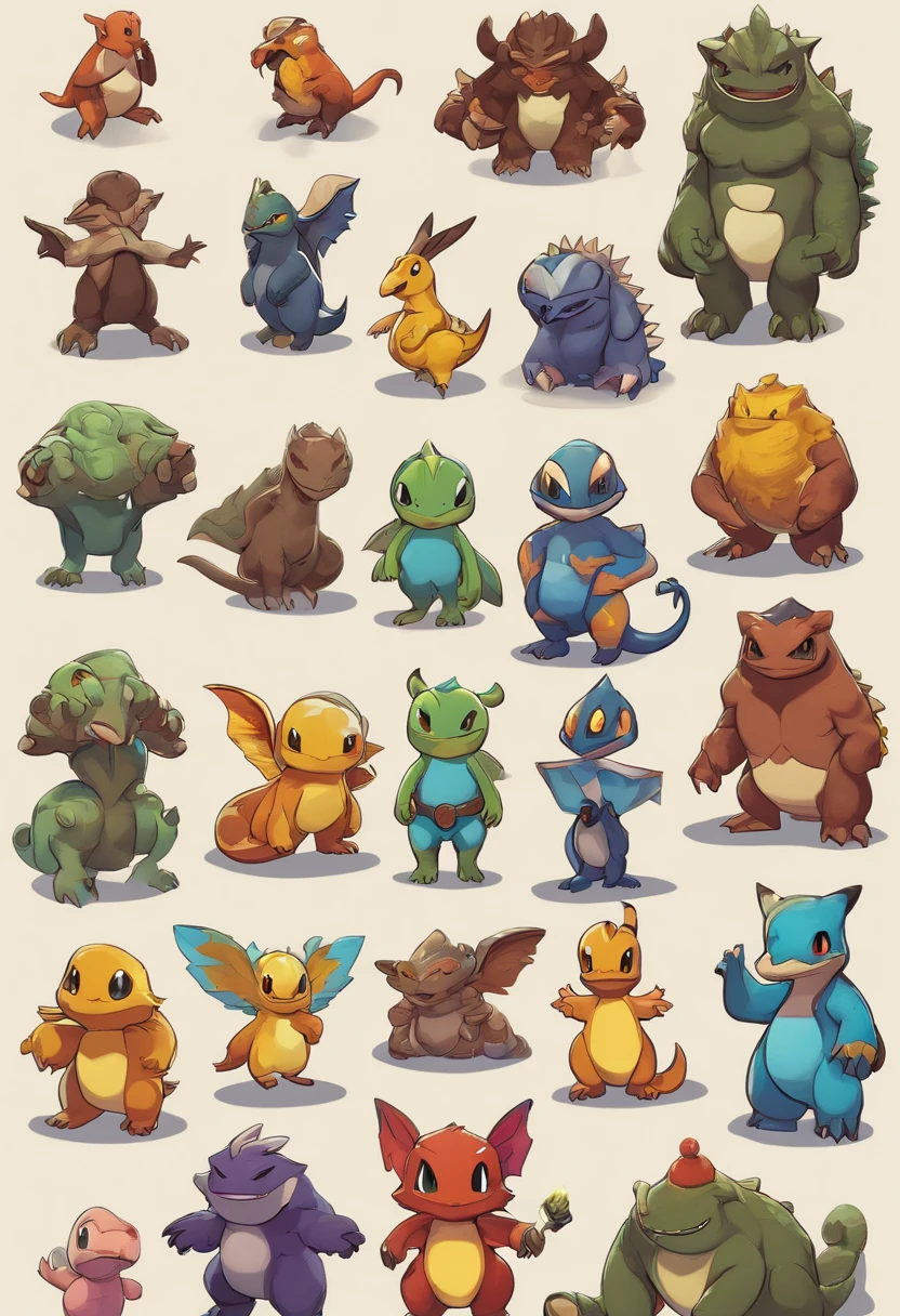 sprite de personagens para um jogo de video game no estilo de pokemon, monstros do tipo som com caracteristicas de inseto