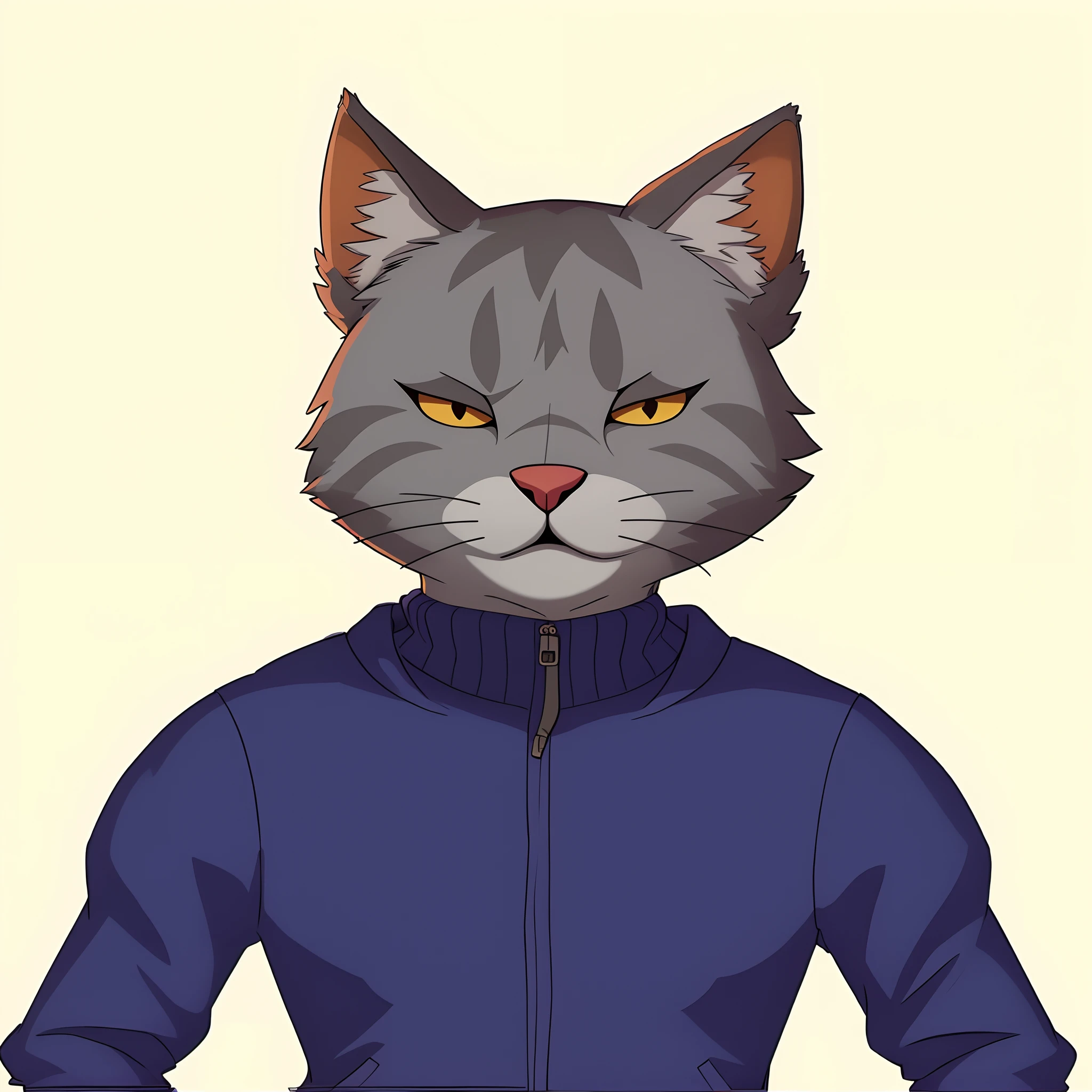 There's a cat with a blue shirt and a black vest, Retrato de personagem peludo, um Clube do Gato, personagem peludo, Clube do Gato, Personagem altamente detalhado, anthropomorphic female cat, Gatopomórfico Club, Retrato de um clube, generic furry style, bonito weasel fursona retrato, sem linha, ninja do Clube do Gatomorfo