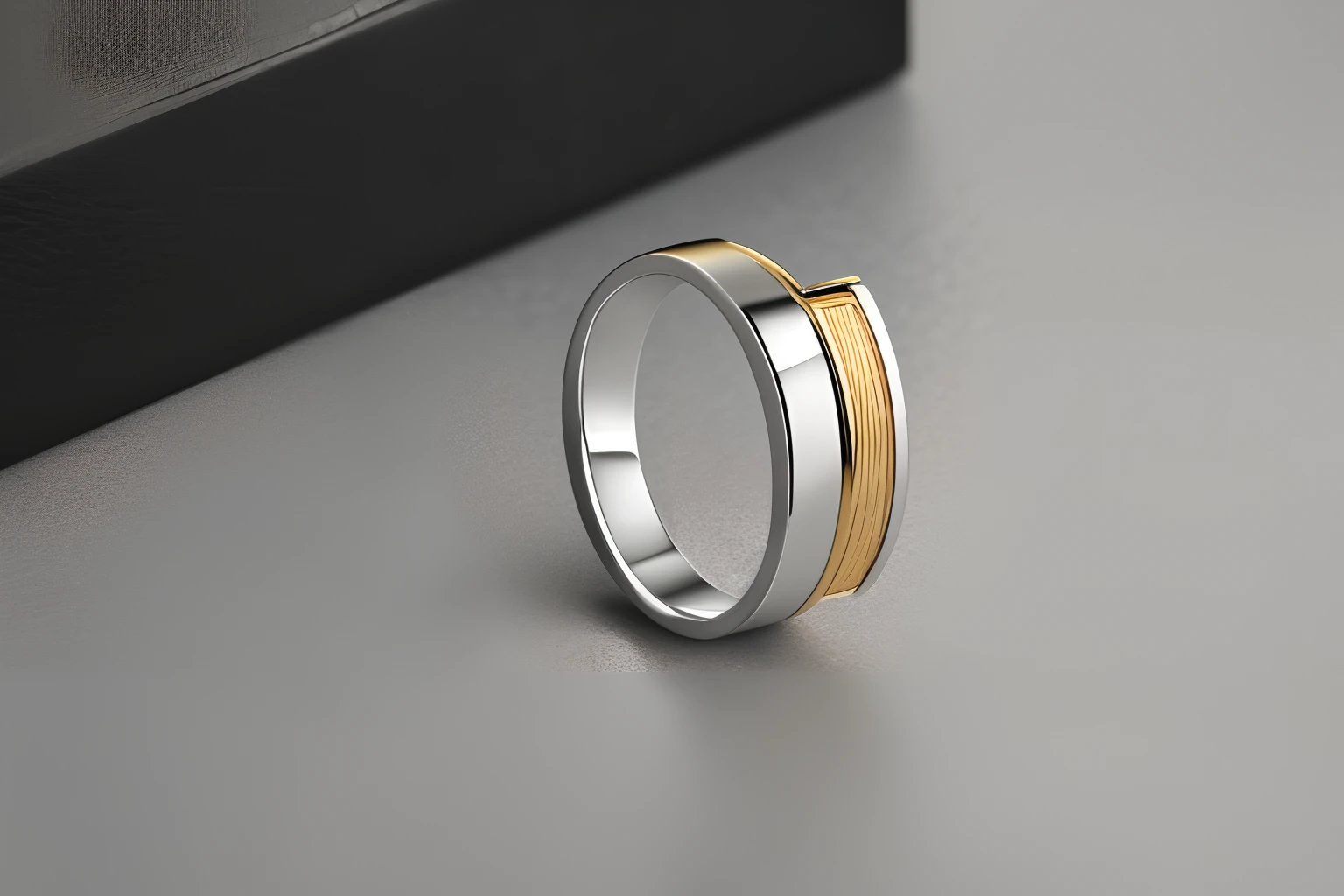 Photo, Photorealistic, Art ring, gold and platinum, modern design, shift-tilt shot