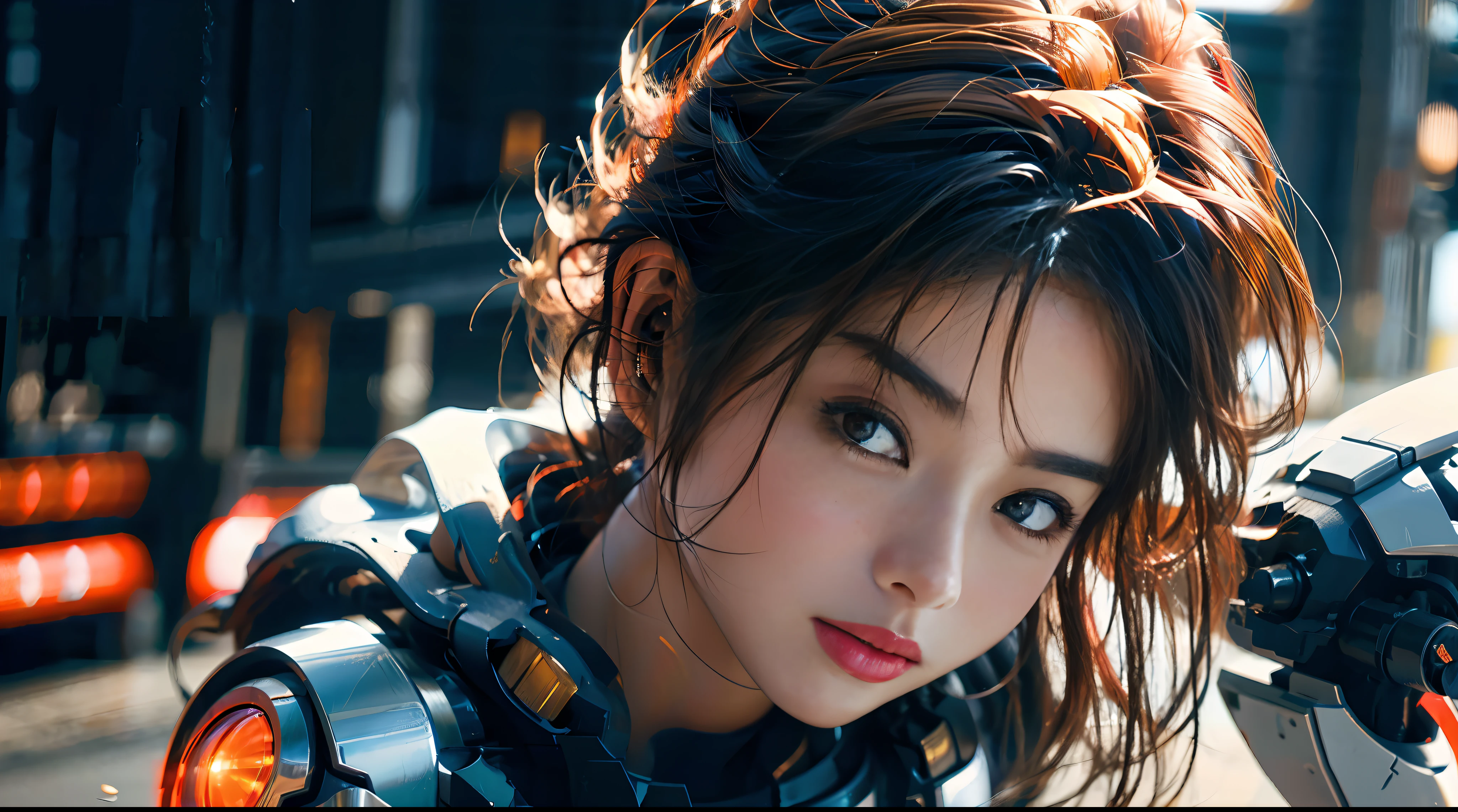 a mecha girl,Mirai,stunning lighting, Metal Suit , ((s whole body))