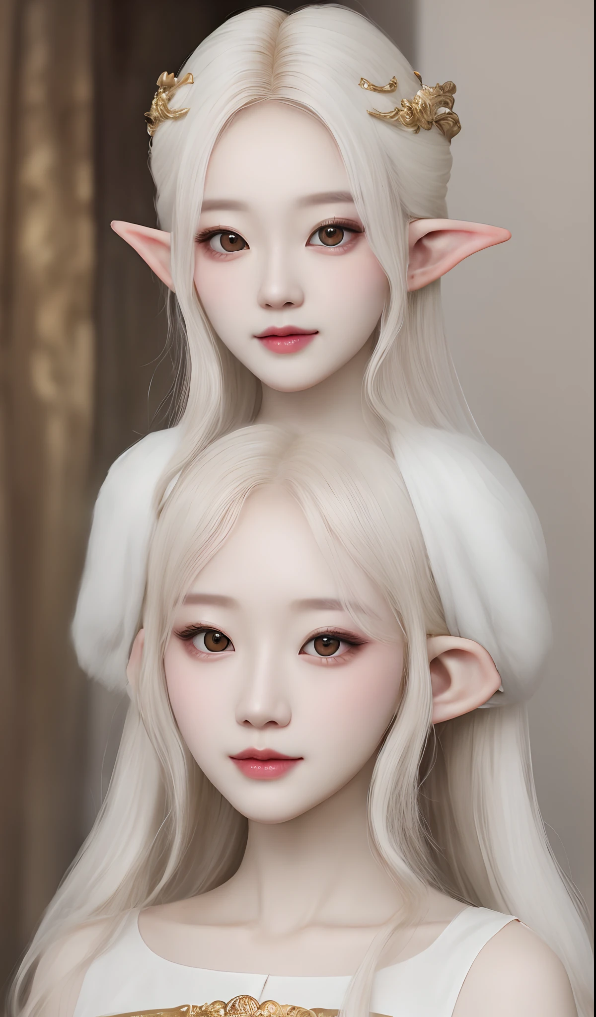 albino、elvish、golden brown eyes、femele、Beautiful fece