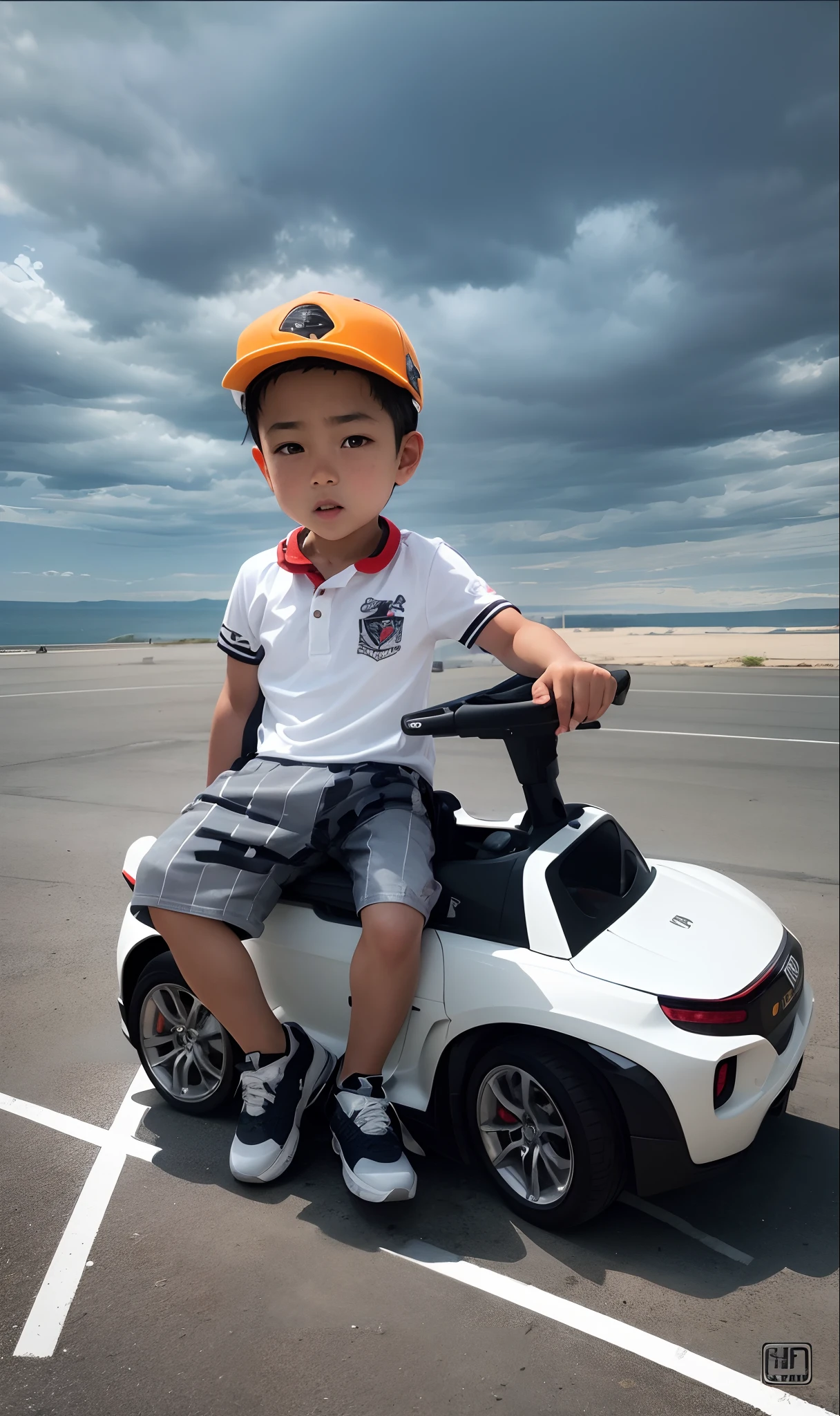 Kids and sport car, potret detail realistis, ultra detail face, ultra detail eye, cinematic lighting,8k