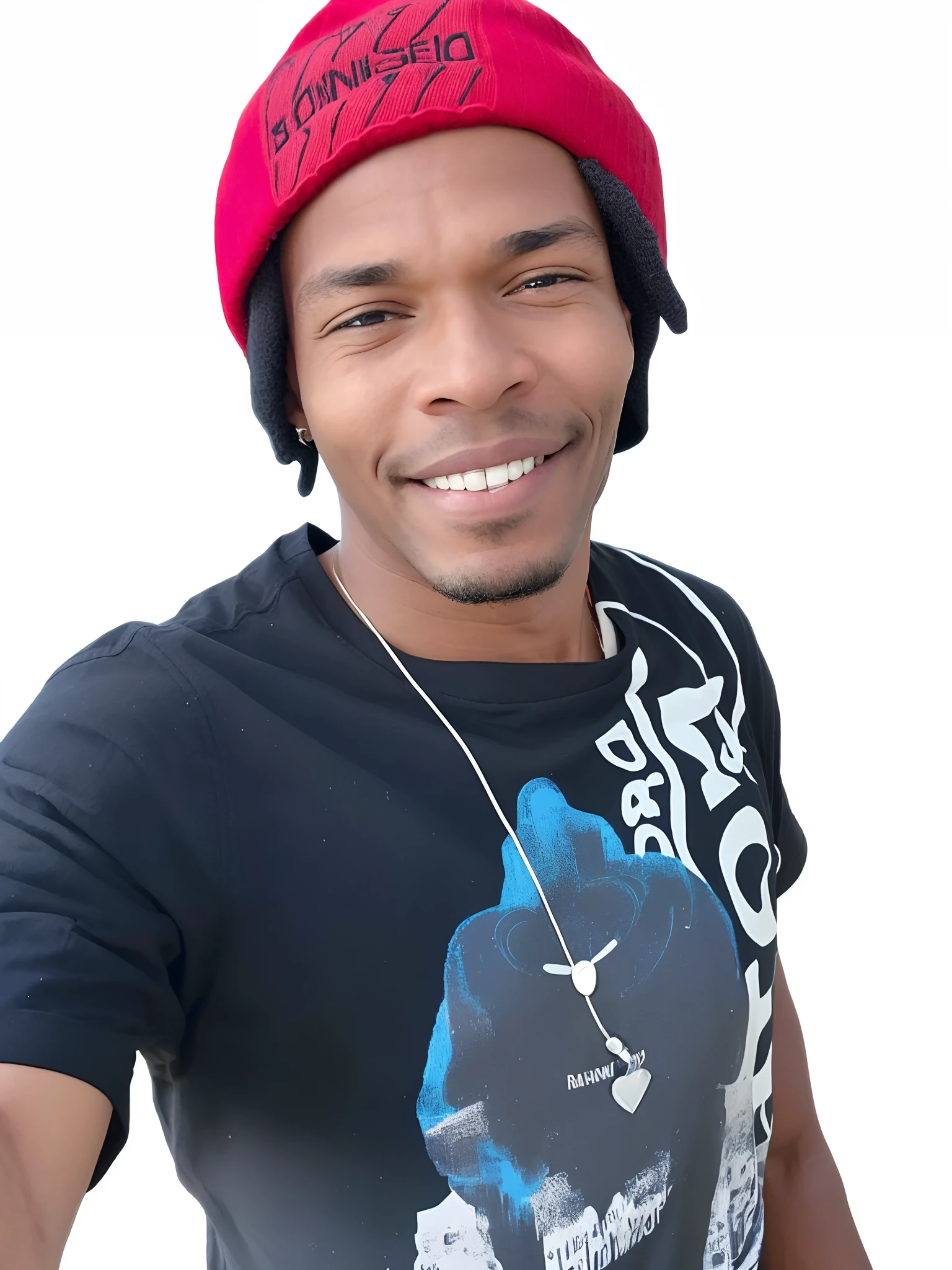 smiling man wearing a red hat and black shirt with a red cap, taken in the early 2020s, barry qindsor-smith, very very low quality picture, profile photo, george pemba, uploaded, mongezi ncaphayi, a photo of a man, album photo, profile pic, profile picture, facebook profile picture
