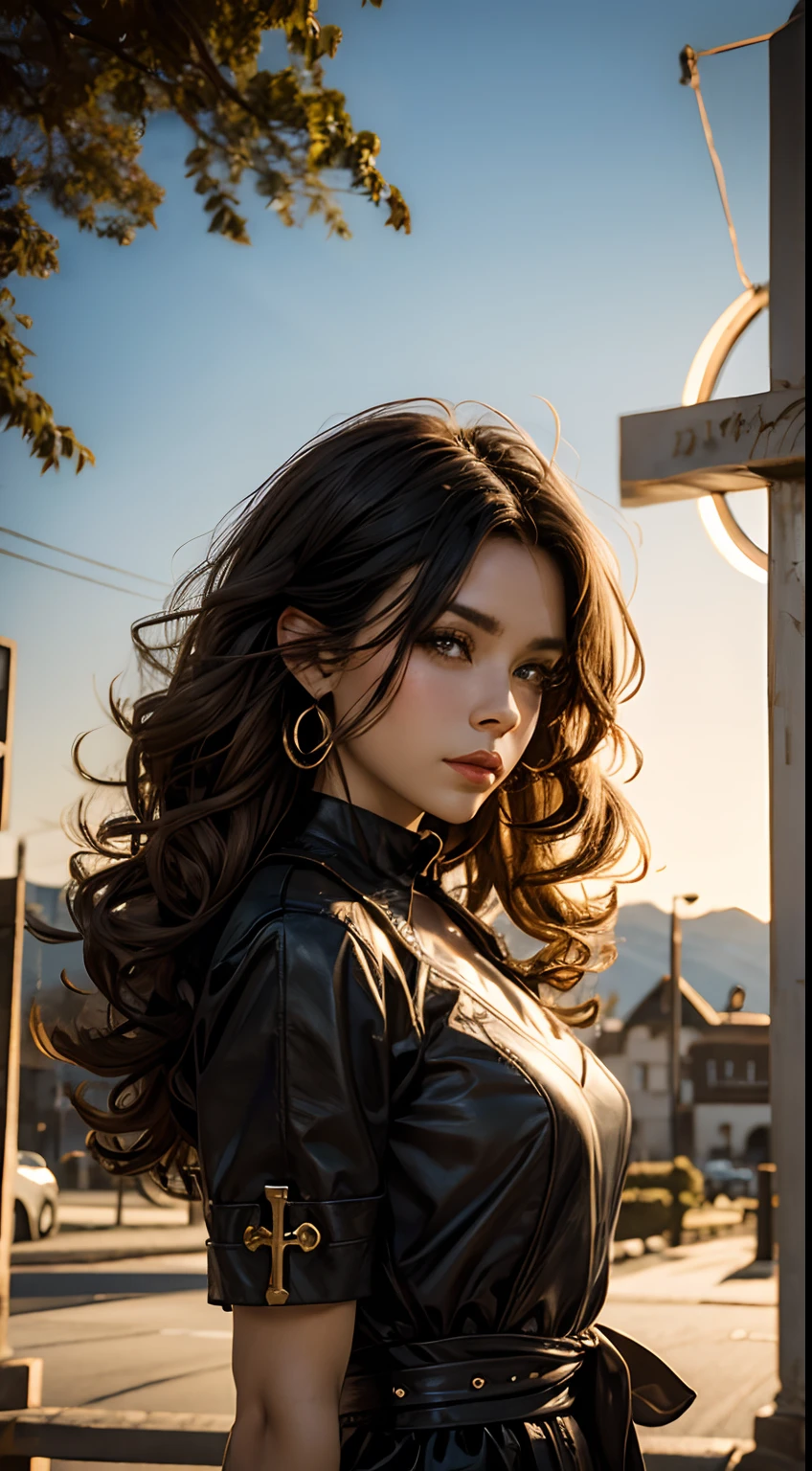 Woman curls and christian cross