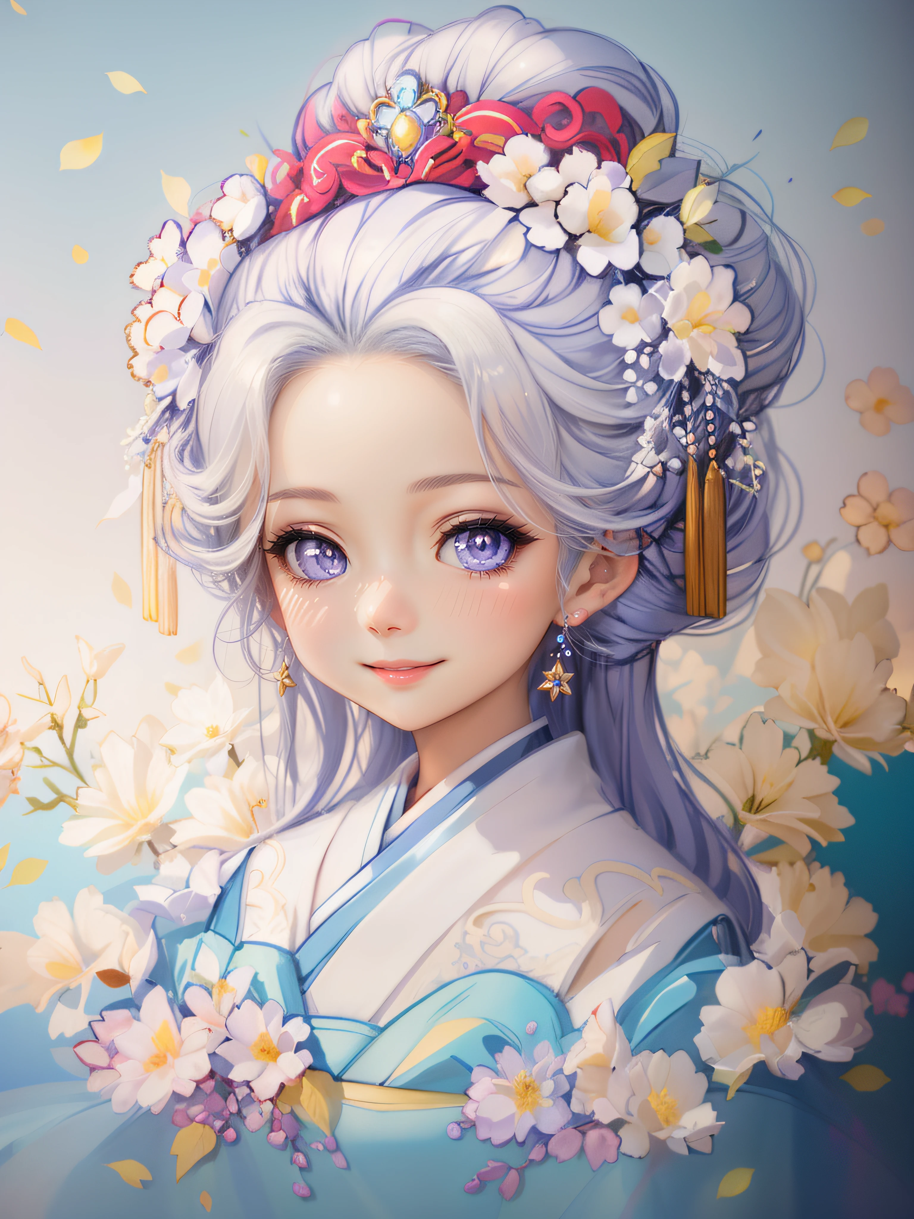 exquisite face,A shallow smile,Smile with your mouth closed,bluish violet eyes,gem-like eyes,