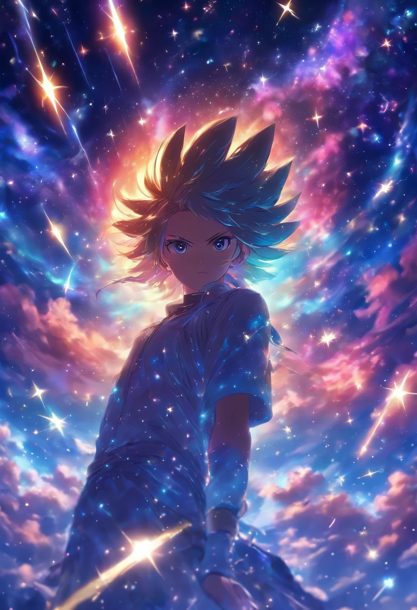Beautiful starry sky strewn with stars and comets flying past