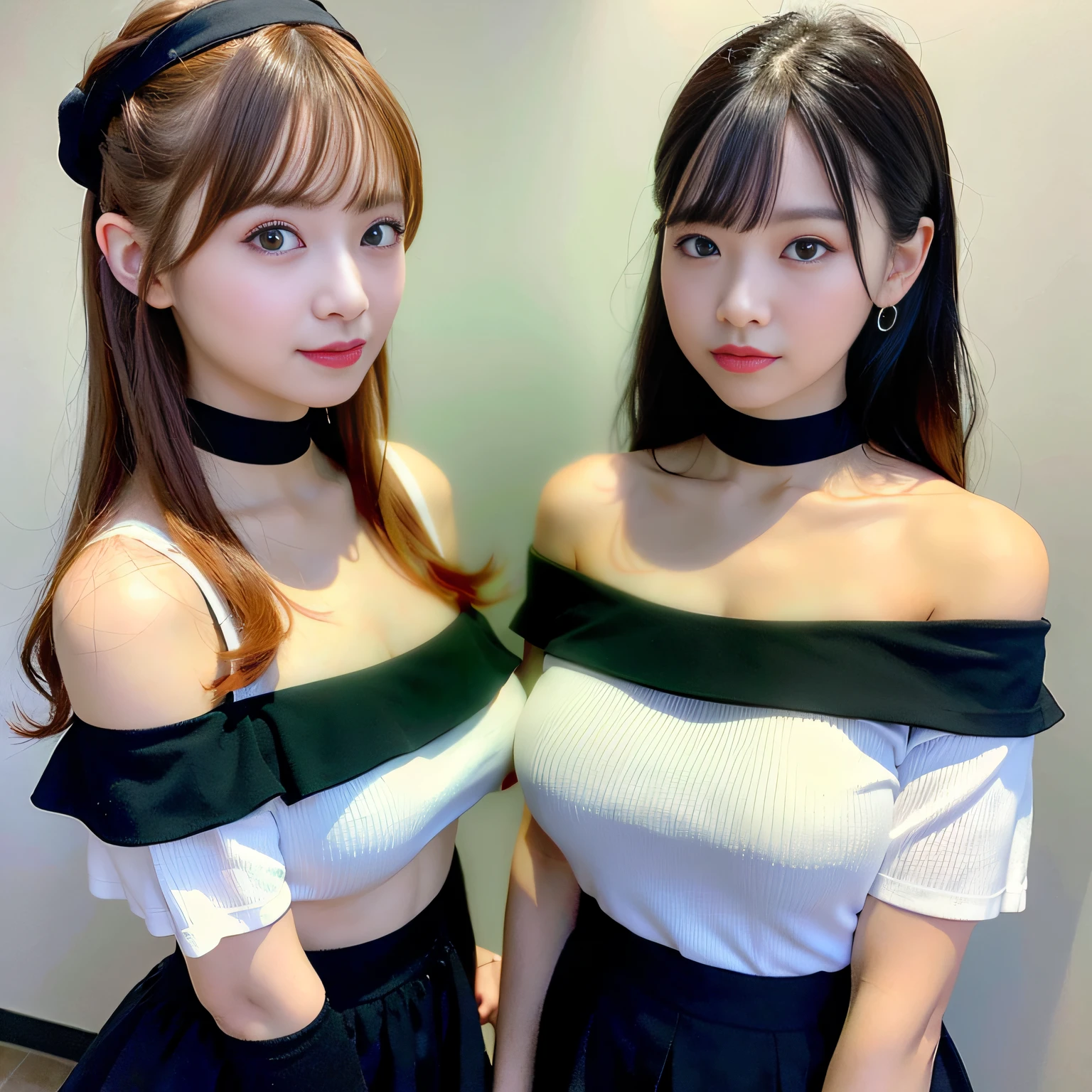 Browsing Caution, ((masterpiece)), ((Highest quality)), (Very detailedな), ((cute)), cute, (Multi-point), ((y)), (device), ((Very detailed)), 4K, (8k), Highest quality, (beautiful), hyper cute face, shape, Anime Style,hyper Genuineistic, Genuine, Dynamic Angle, ((whole body)), close, Thick outline, Clear contours, on stage, (Three Girls, 3 cute girls:1.5), (Idol Costumes:1.5), beautiful light brown hair, beautiful brown eyes, ((beautiful eyes)), (Hunchback, Emphasize cle5), short hair, Big Breasts