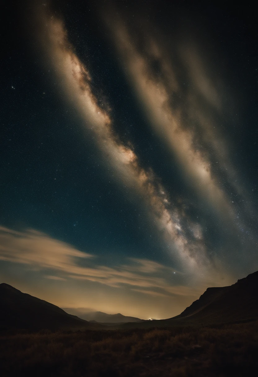 Beautiful starry sky strewn with stars and comets flying past