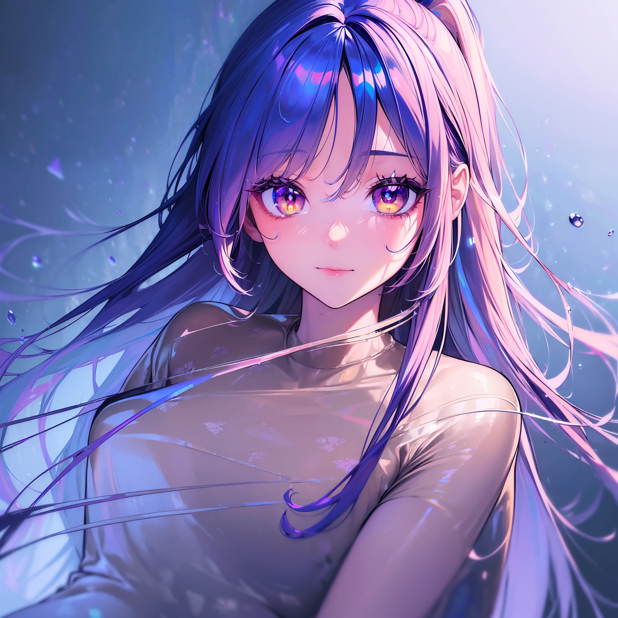 ( masutepiece:1.5),( Best Quality:1.5),( Ultra-detailed:1.5), Illustration,( 1girll:1.5),( Solo:1.5), Anime, charicature, The Lora, Cowboy Shot, Perfect face, Glossy glossy skin, Long hair, Beautiful detailed eyes, Beautiful flowing hair,( handwriting:1.3),( Holographic clothing:1.3)
