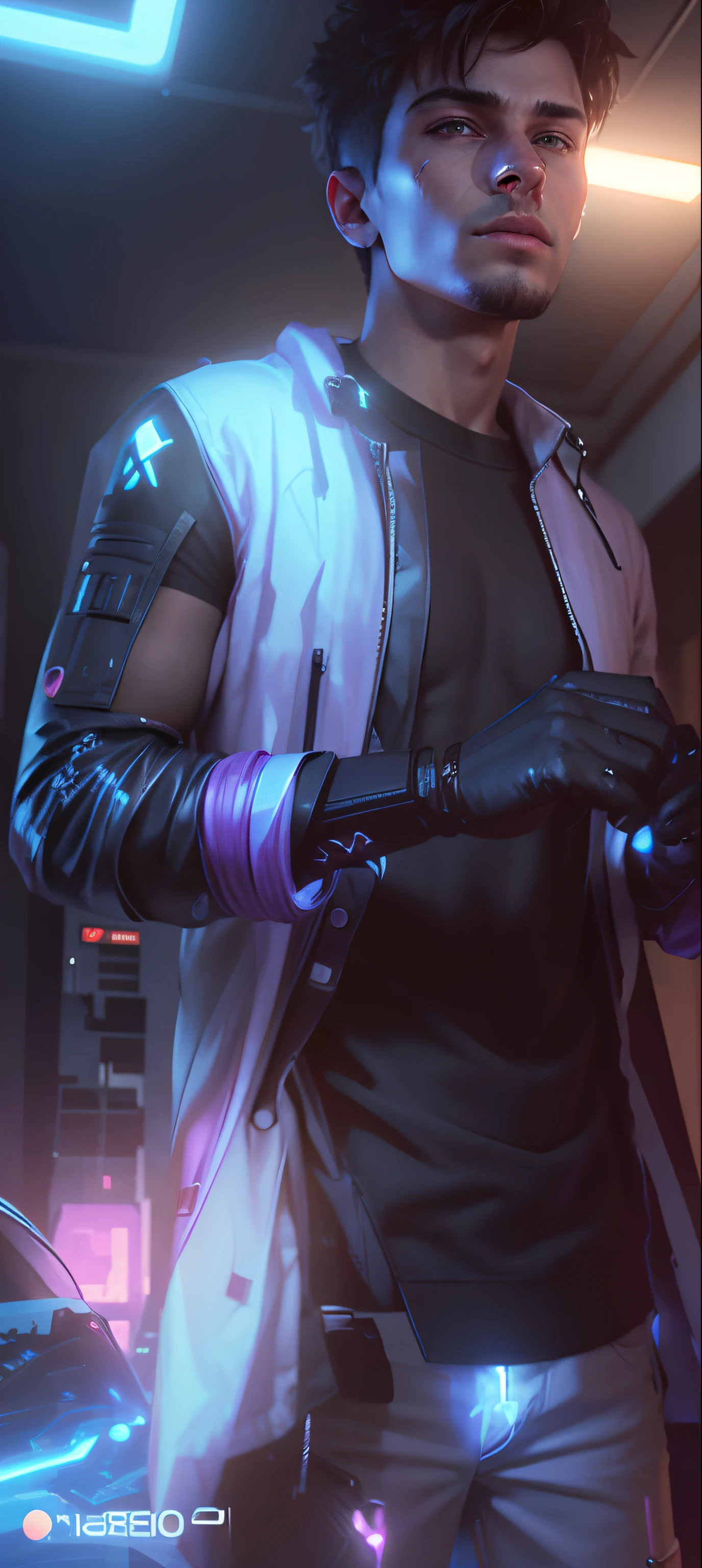 Change background cyberpunk hansome boy. realistic 3D face. 8k ultra realistic.