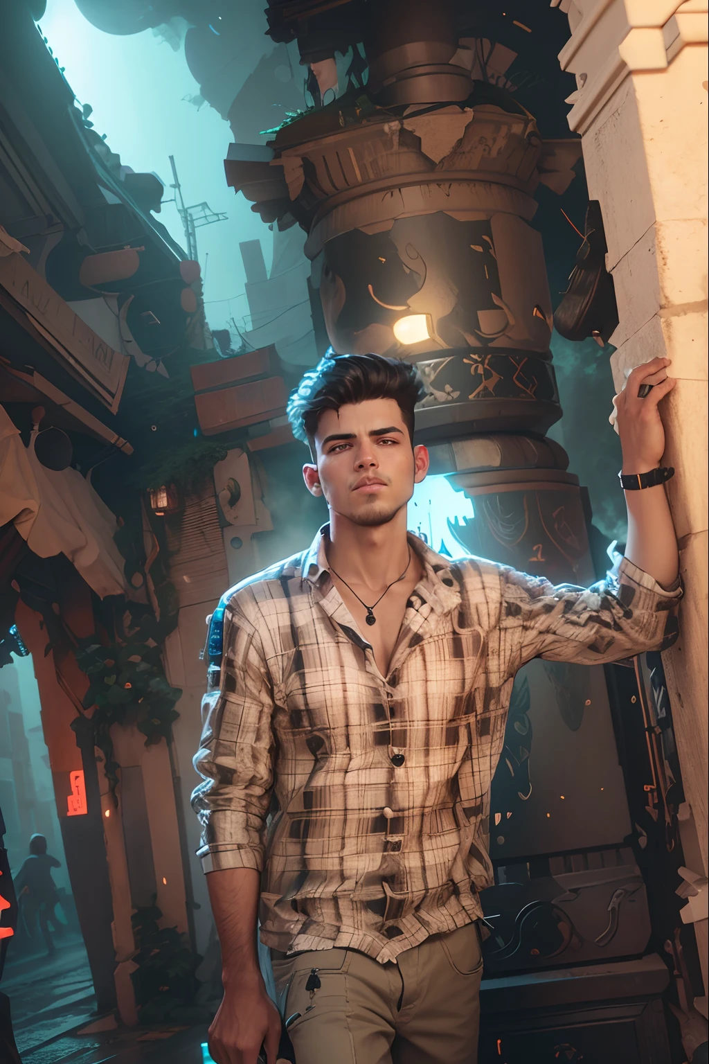 Change background cyberpunk hansome boy. realistic 3D face. 8k ultra realistic.