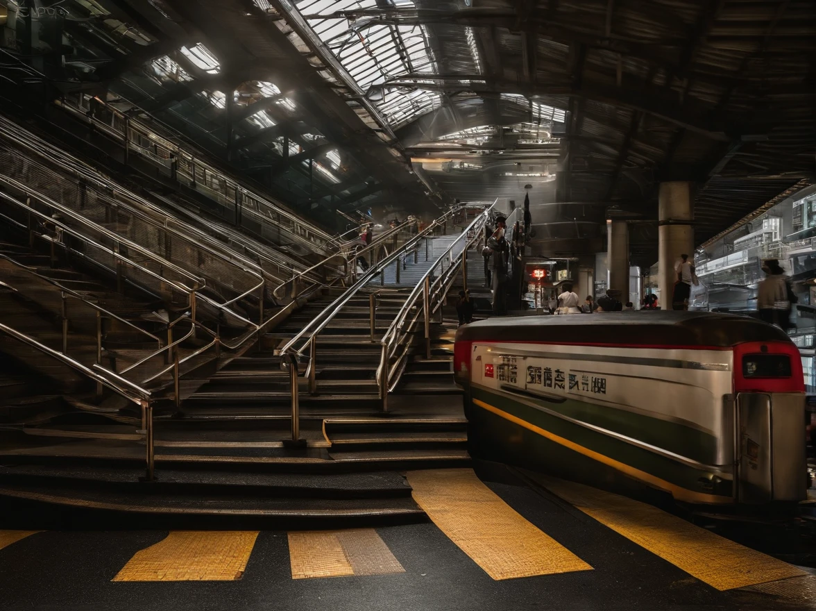 {{Japan station platform stairs}},Beautiful scene,morning,Crowds,no Animal,