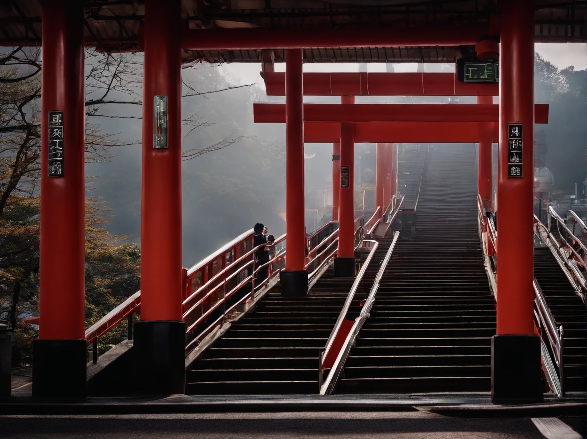 {{Japan station platform stairs}},Beautiful scene,morning,Crowds,no Animal,