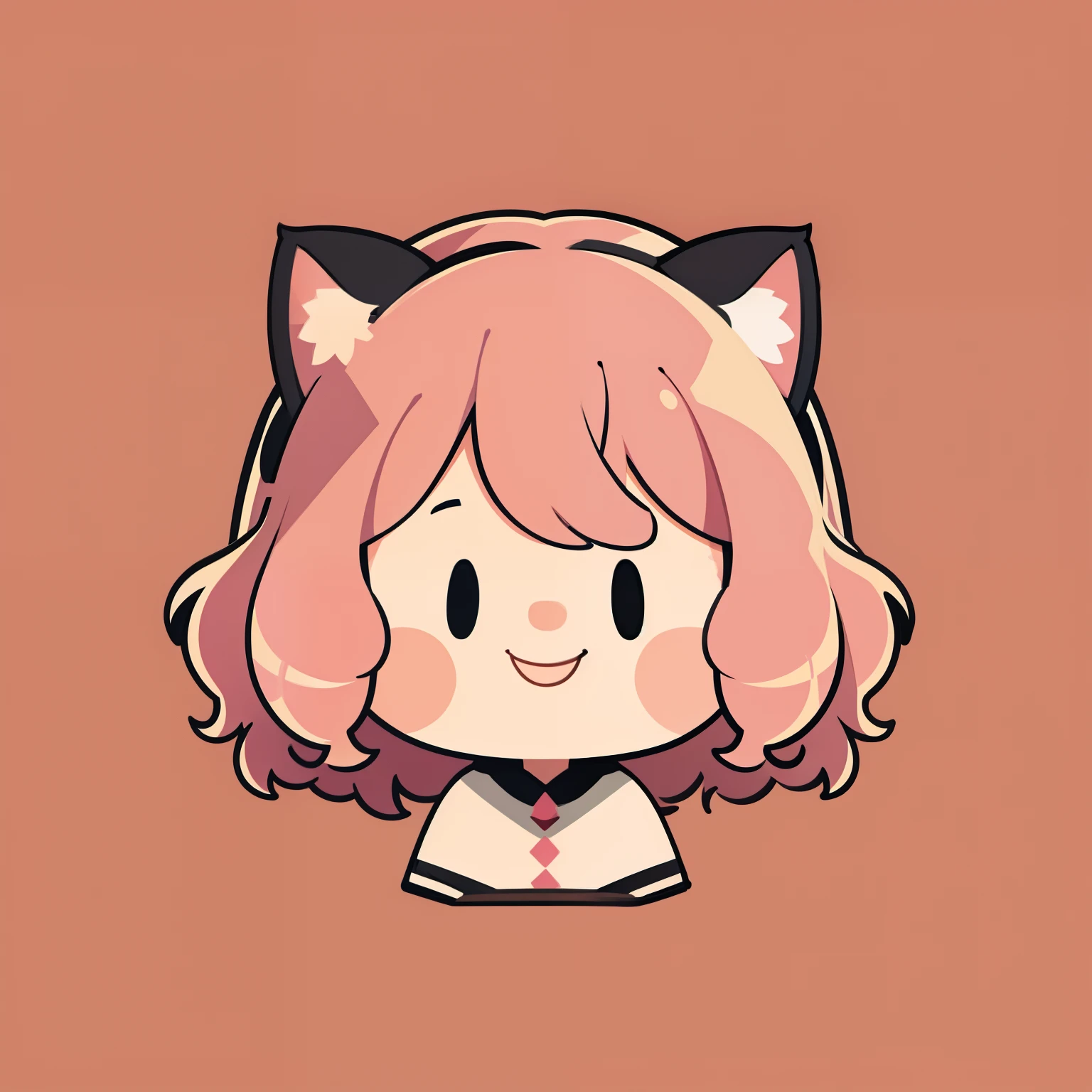 Flat Avatar, 1 Girl Curly Hair, A smile, Simple background, Pink hair, chubby cheeks、cat ear、Long、