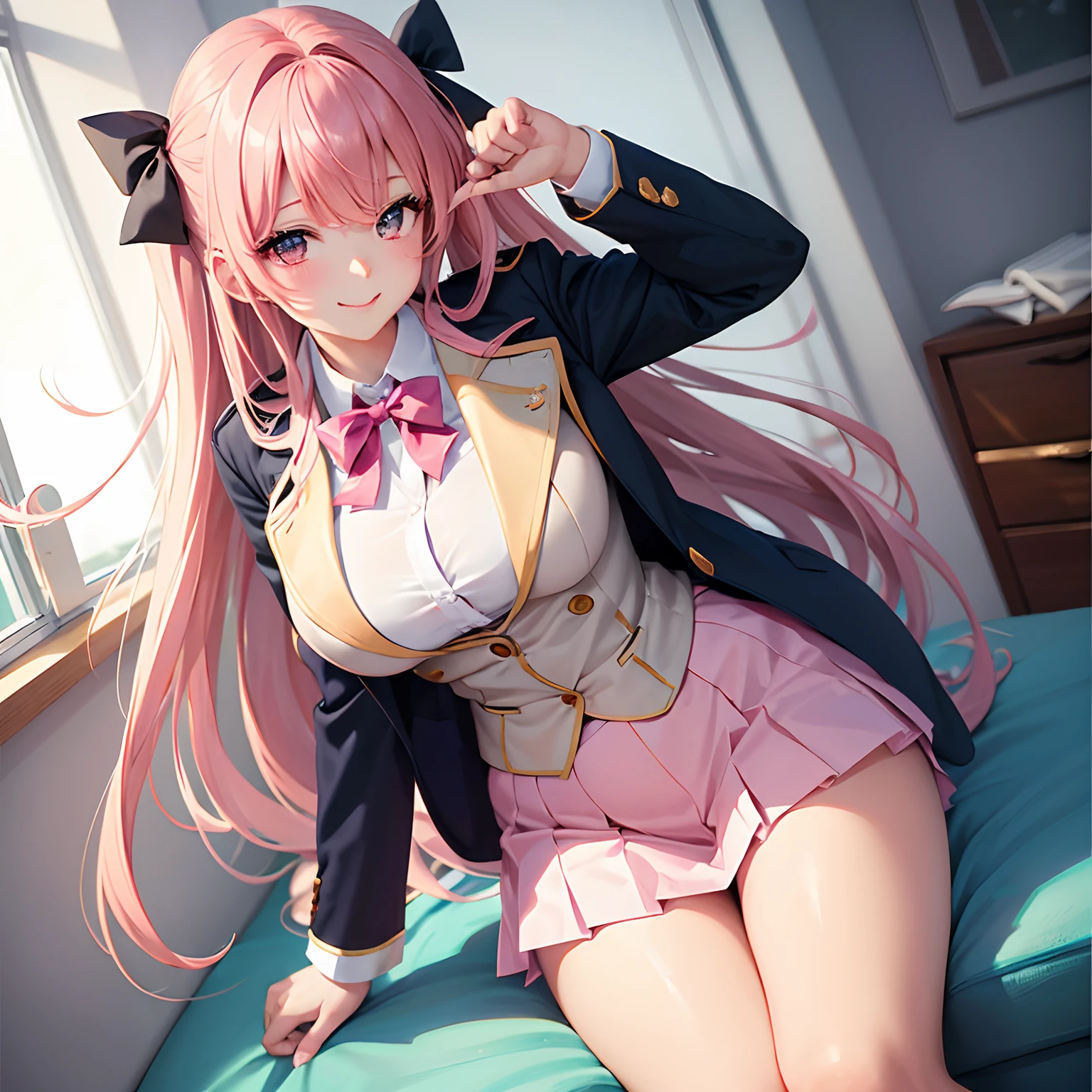 a beauty girl,girl,cute blazer,giggling smile,tantalizing girl,anime girl,best quality,big breasts,multi-colored hair,masterpiece,stunning,erotic cute,ultra high resolution,beautiful girl,lovely girl,loose socks,perfect beauty,HD quality,8K