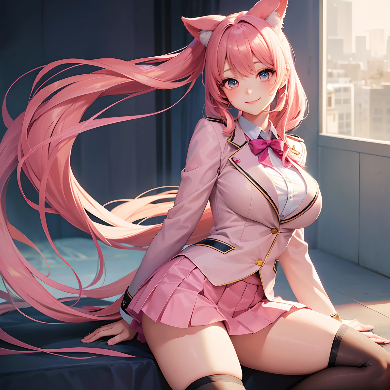 a beauty girl,Ribbon on uniform,blazers,A smile,girl,anime a girl,top-quality,Colossal tits,masterpiece,Excellent style,Erotic Cute,long,超A high resolution,beautiful a girl,Lovely girl,Pink hair,Spacious