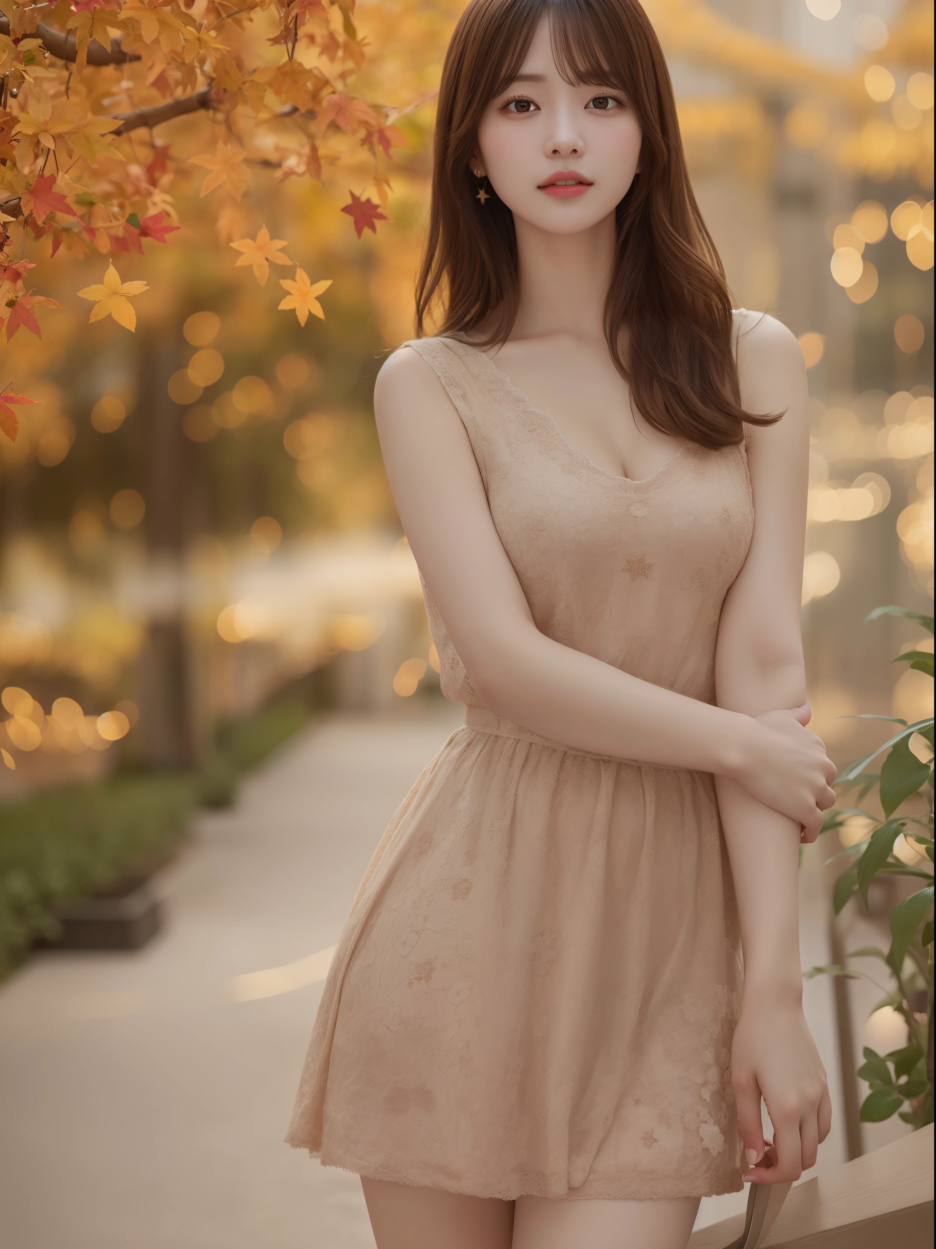 4K、hight resolution、masterpiece、top-quality、foco nítido、(Cinematographic lighting)、鎖骨、Soft lighting、(((5 star hotel)))、Elegant young woman、Autumn outfit