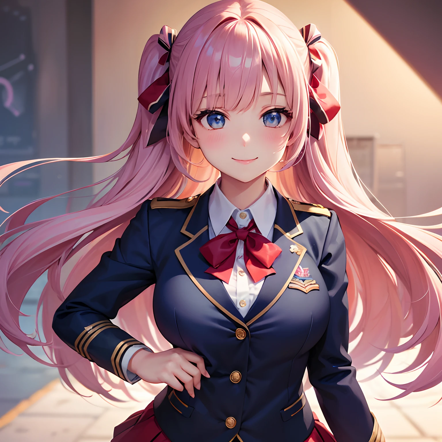 a beauty girl，Ribbon on uniform，blazers，A smile，girl，anime a girl，top-quality，Colossal tits，​masterpiece，Excellent style，Erotic Cute，long，超A high resolution，beautiful a girl，Lovely girl，multicolored hair，Spacious
