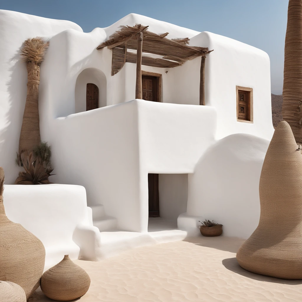 Beautiful Ancient White primitive house places, pure white rounded walls in dessert, minimalism. Every architecture is pure white