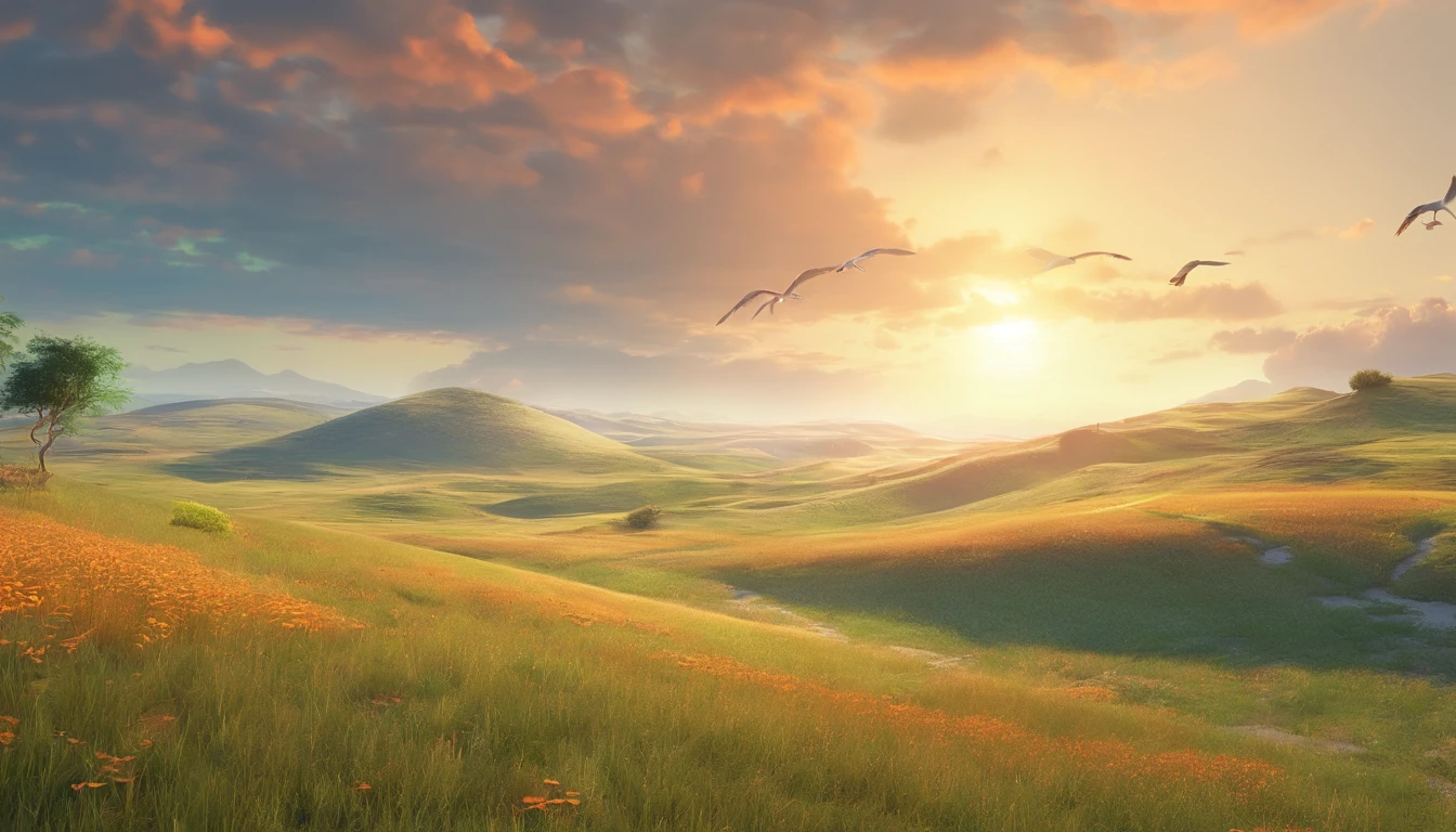Large grasslands,Horizon,Refreshing breeze
