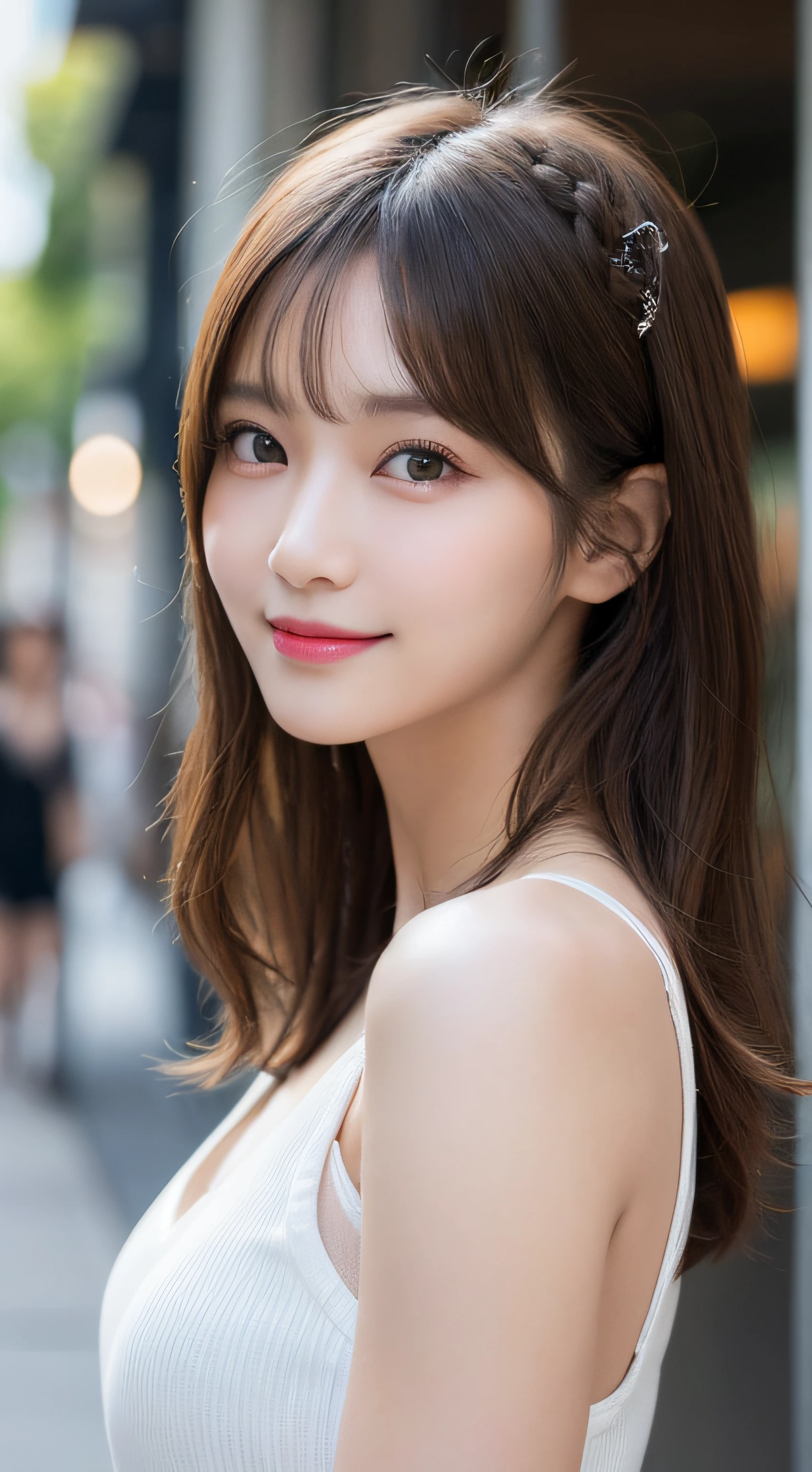 masutepiece, Best Quality, Illustration, Ultra-detailed, finely detail, hight resolution, 8K Wallpaper, Perfect dynamic composition, Beautiful detailed eyes, Women's Fashion Summer,Bob Hair,mid-chest, Natural Color Lip, Bold sexy poses,Smile,Harajuku、24-year-old girl、Cute、Sexy shot looking at camera