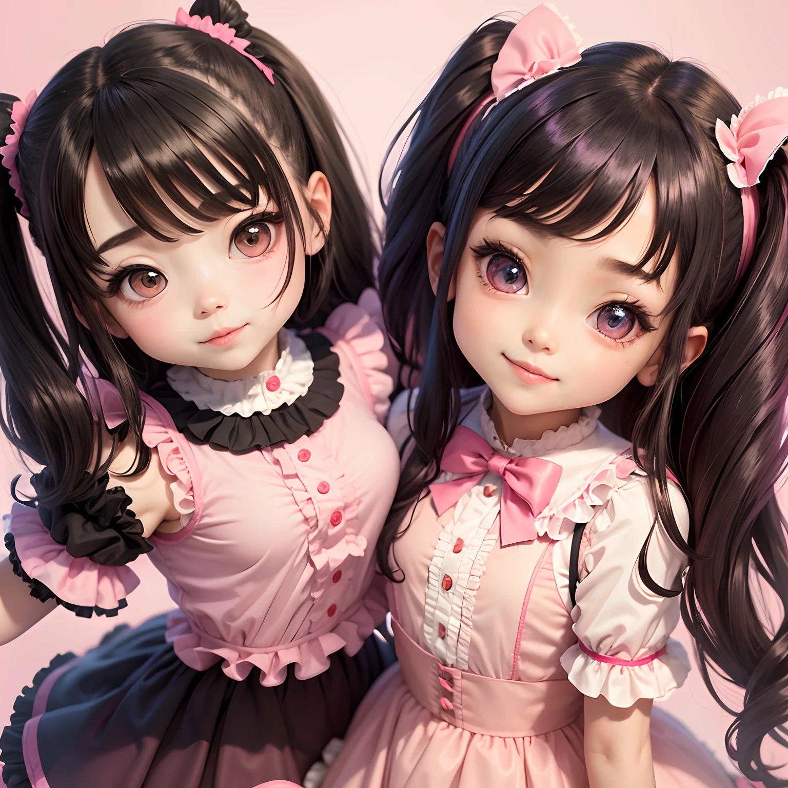 1:1 Style、5 head body、Chibi ta、Goth Lolitume、Pink Uniform、Lots of frills、shortsleeves、kindly smile、kawaii,Live-action,Random Poses