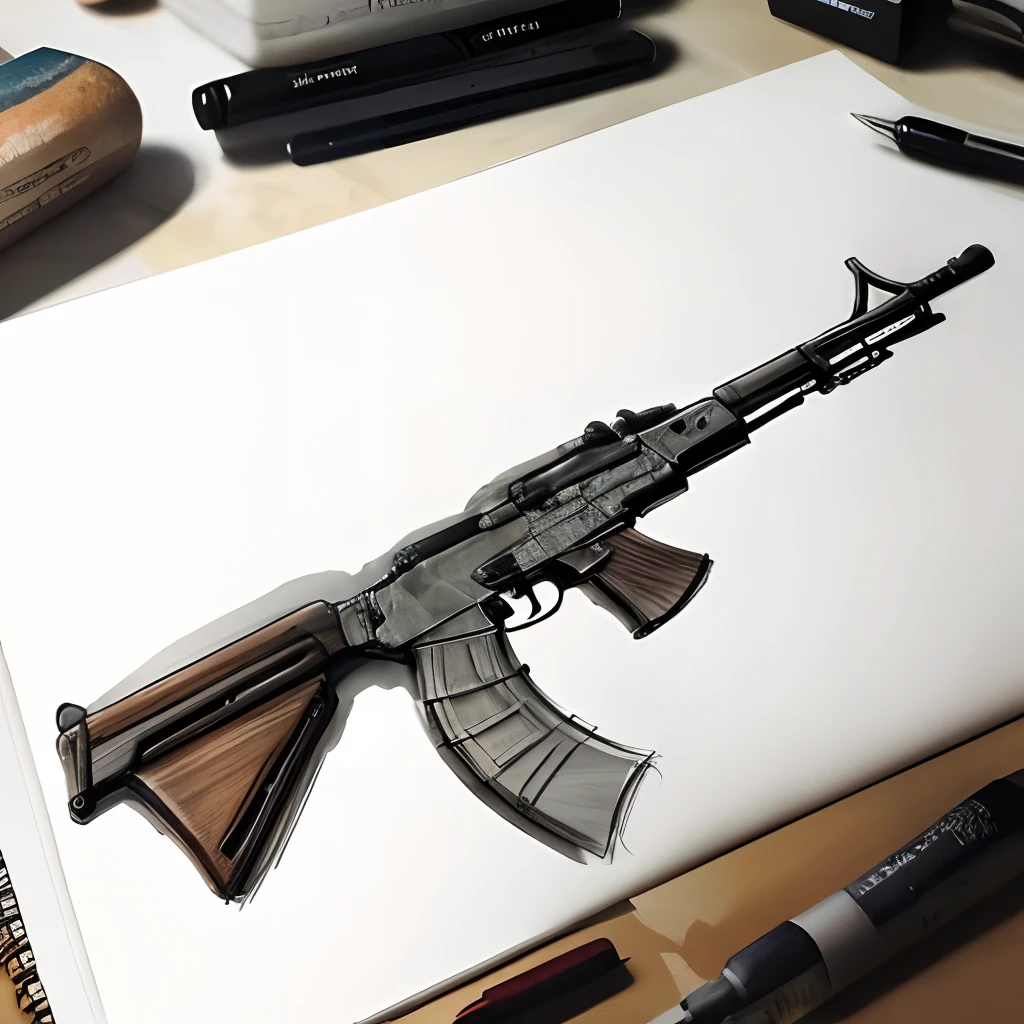 a tattoo ak 47 sketch on a white