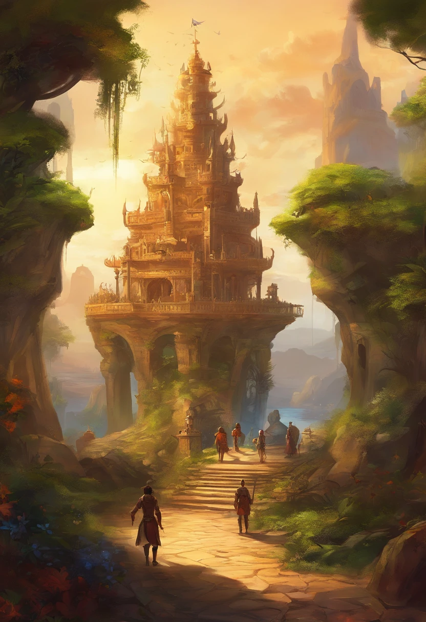 Na entrada da cidade, Visitors are greeted by a busy main street, repleta de comerciantes que exibem suas mercadorias variadas. As they get closer, podem avistar, ao longe, The majestic tower of the Guild of Heroes, erguendo-se orgulhosamente no horizonte.

Heading east, amidst an atmosphere of mystery and spirituality, encontra-se o Templo dos Cultistas. Its ornate structures blend into the lush landscape of the small forest that surrounds the site, creating an atmosphere of serenity and worship of ancient deities.

Ao sul, the dark Caves of Thieves lurk deep within the city, accessible by winding alleys and hidden tunnels. This is the stronghold of wiles and secrets, where thieves control the black market and plot their manoeuvres.

Por fim, Heading north, a cidade se abre para o vasto oceano, whose skyline is dotted with merchant ships sailing in search of trade and adventure. The ocean offers a portal to distant lands and exciting maritime challenges.