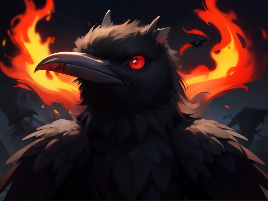 raven, Demon, fire, Bloody eyes, bird, HD,