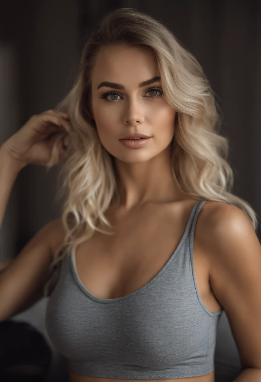 Woman in tank top and matching panties, fille sexy aux yeux bleus, portrait de Sophie Mudd, Portrait de Korina Cope, cheveux blonds et grands yeux, selfie of a young woman, Son maquillage, maquillage naturel, Look directly into the camera, Visages avec artgrammes, Maquillage subtil, Superbes photos du corps entier, Dans la chambre, gros seins pleins, une blonde, Latin, gymnase