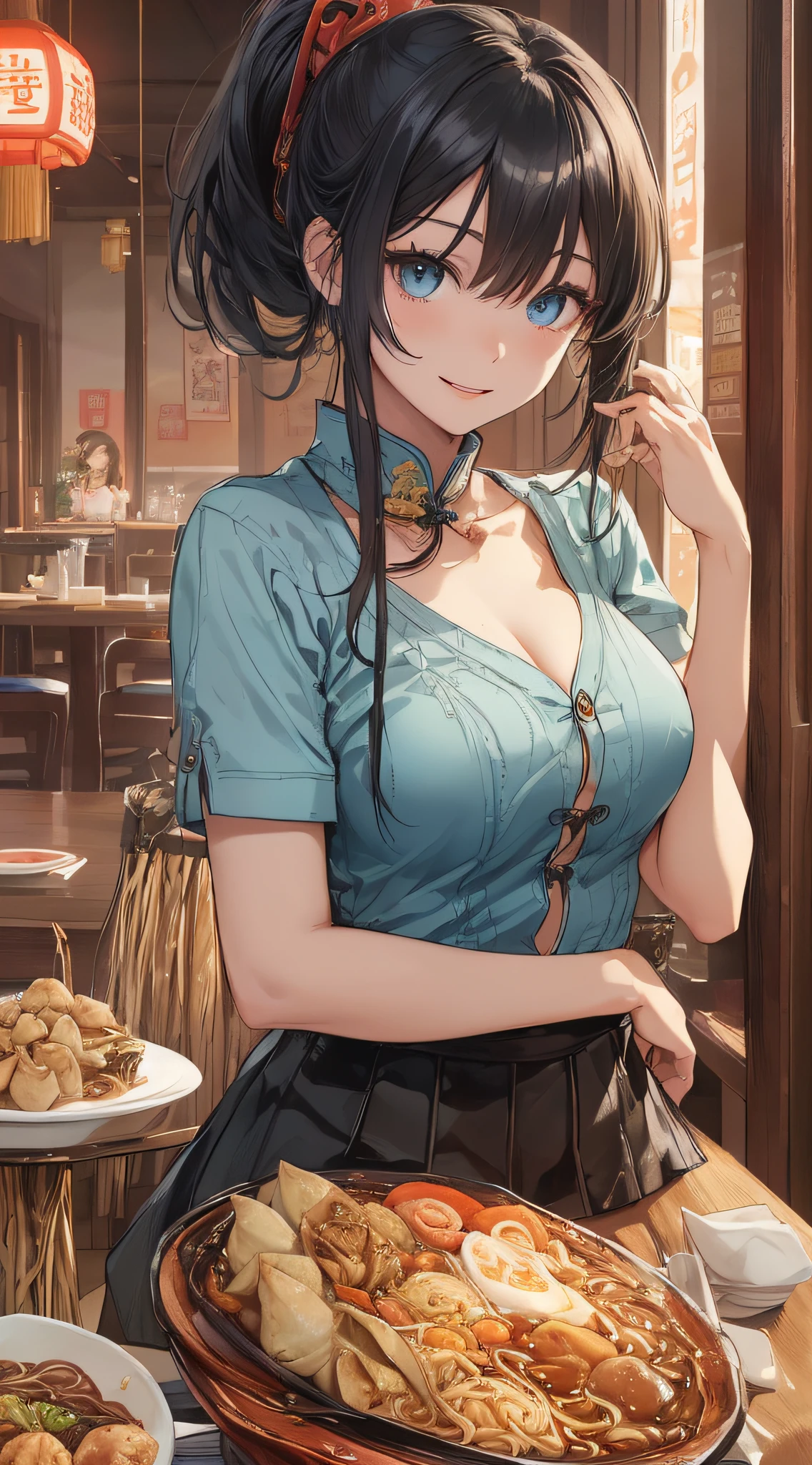 (masterpiece, best quality), best resolution, (3heads:1.5), 1girl, clear eyes, perfect faces, heads spaced equally on chest, an shiraishi, jumper, 