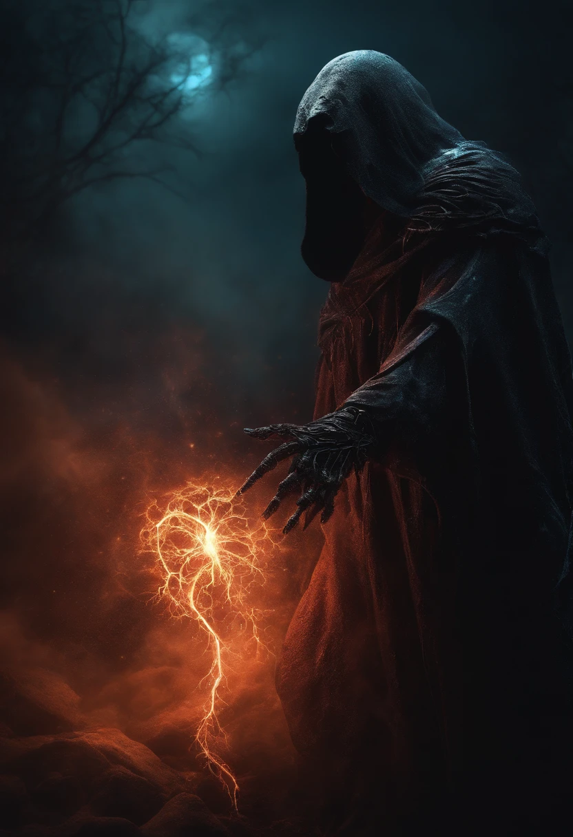 death reaper, Biomechanics, strange, scary, Nightmare, very bright colors, light particles, with bright light, Mshiff, Wallpaper art, UHD wallpaper