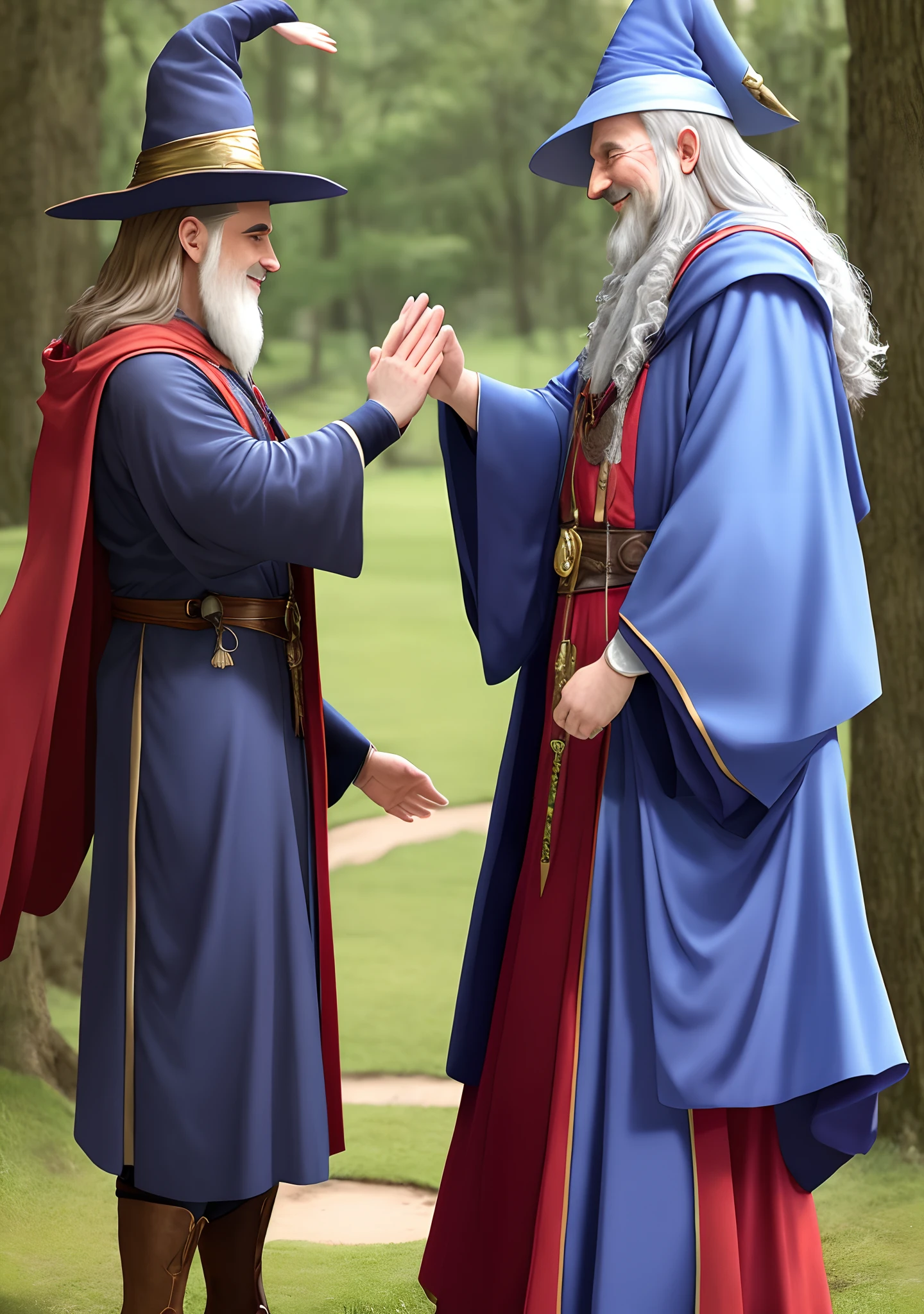 Two wizards dapping each other up