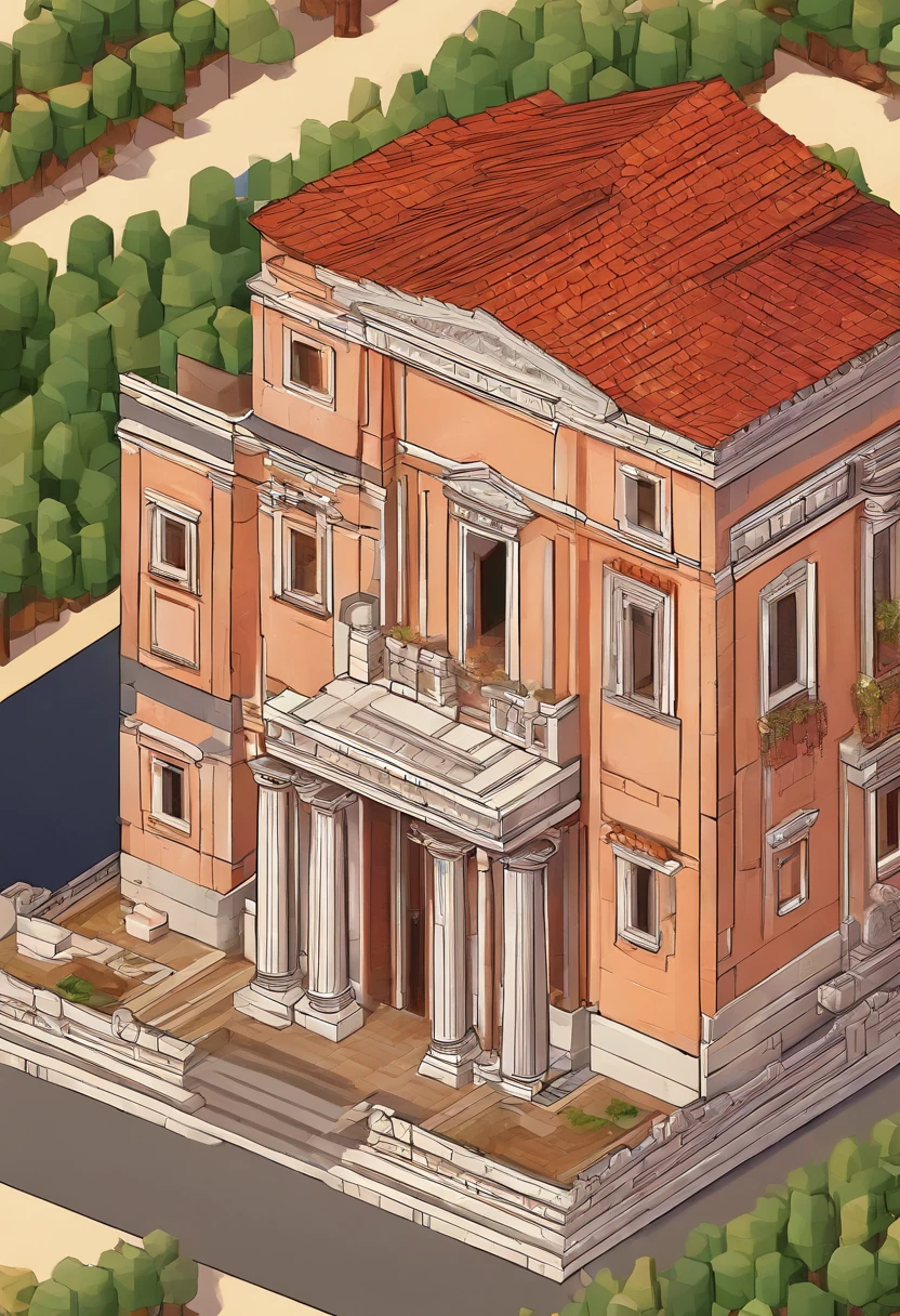 ancient roman house, best quality, game asset, isometric view (simple background:1.2)